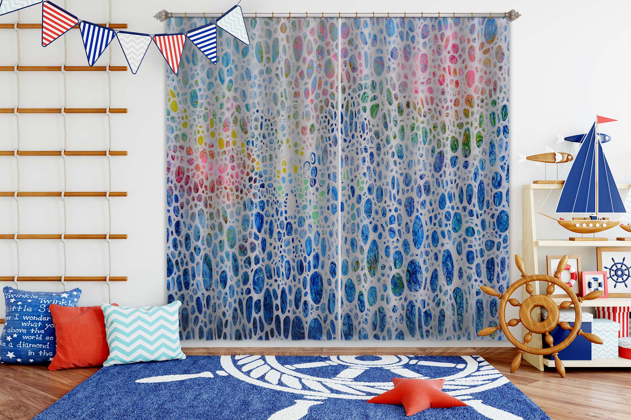 3D Blue Texture 2407 Misako Chida Curtain Curtains Drapes