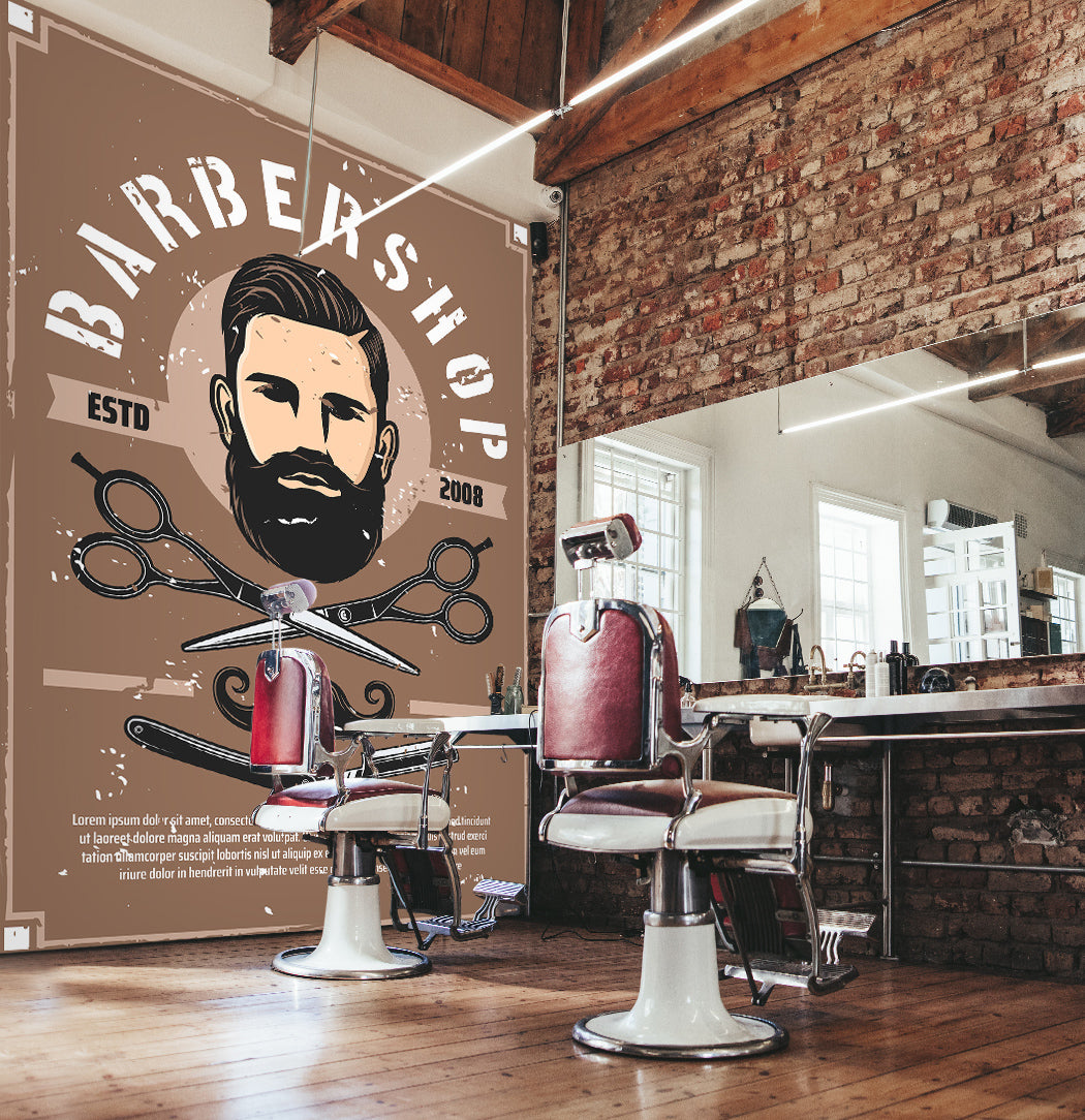 3D Uncle Beard 1438 Barber Shop Wall Murals