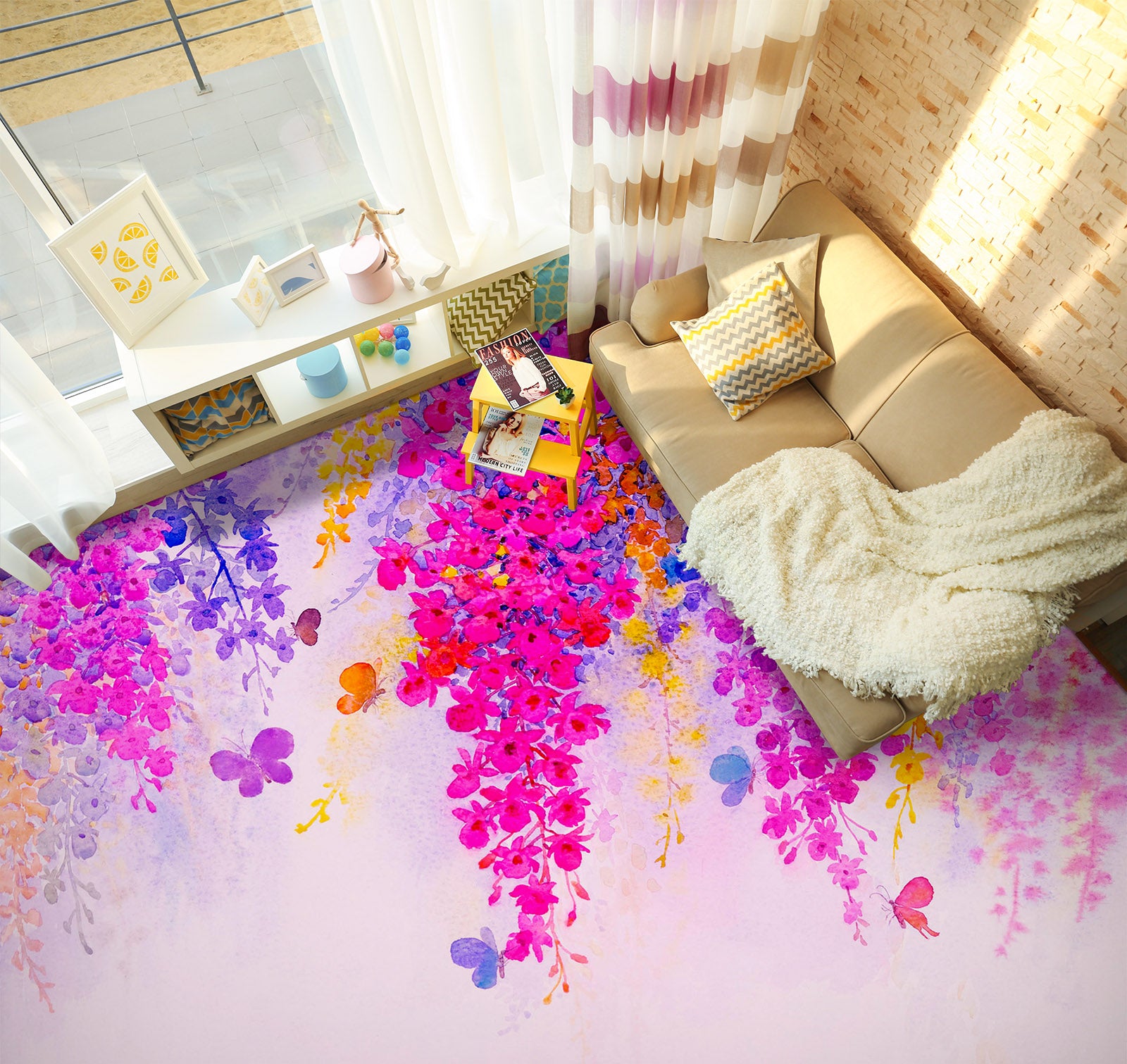 3D Dark Pink Flower Bunch 1232 Floor Mural  Wallpaper Murals Self-Adhesive Removable Print Epoxy