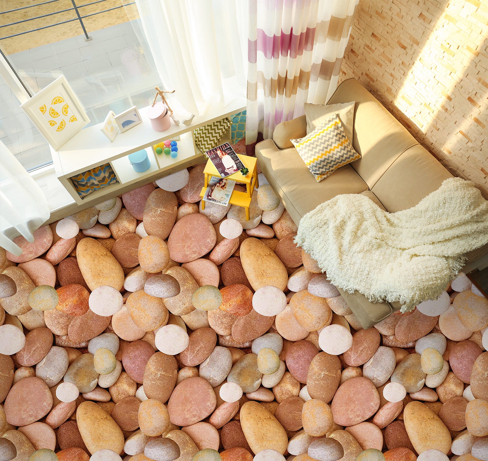 3D Warm Cobblestone Colors 1071 Floor Mural  Wallpaper Murals Self-Adhesive Removable Print Epoxy