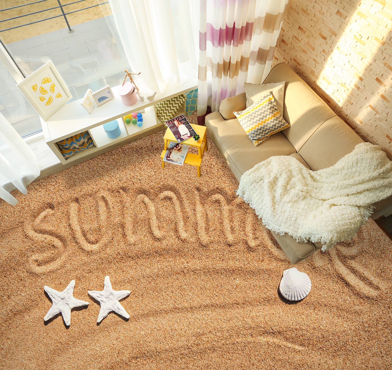3D Summer Beach 1380 Floor Mural  Wallpaper Murals Self-Adhesive Removable Print Epoxy