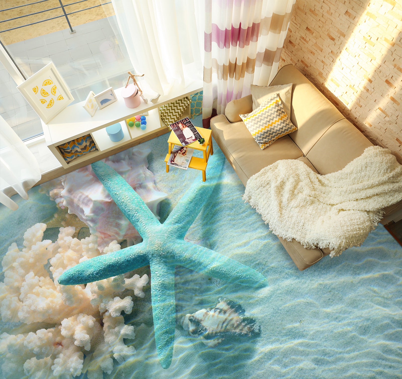 3D Blue Starfish In The Water 431 Floor Mural  Wallpaper Murals Rug & Mat Print Epoxy waterproof bath floor