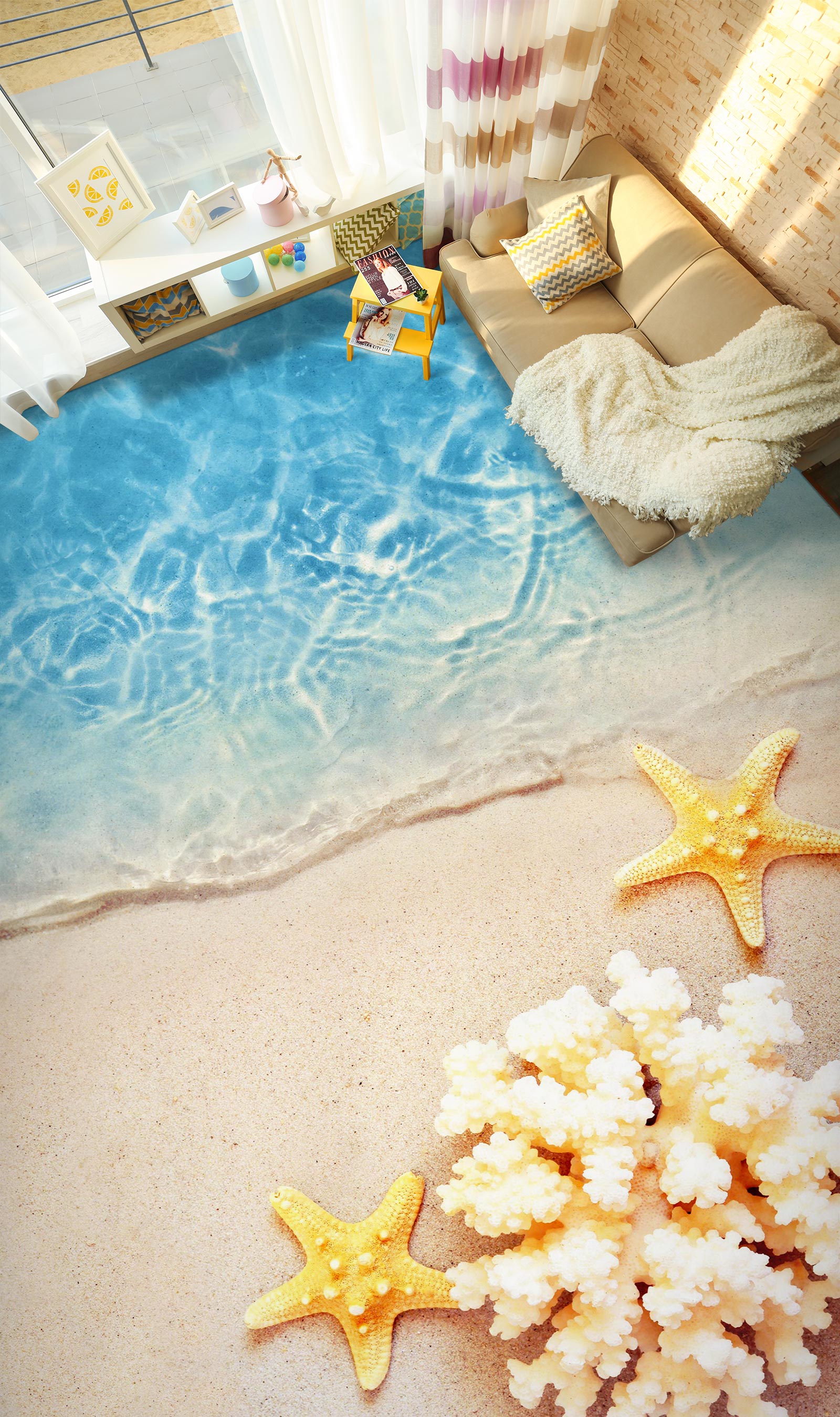 3D Gentle Yellow Starfish 186 Floor Mural  Wallpaper Murals Rug & Mat Print Epoxy waterproof bath floor