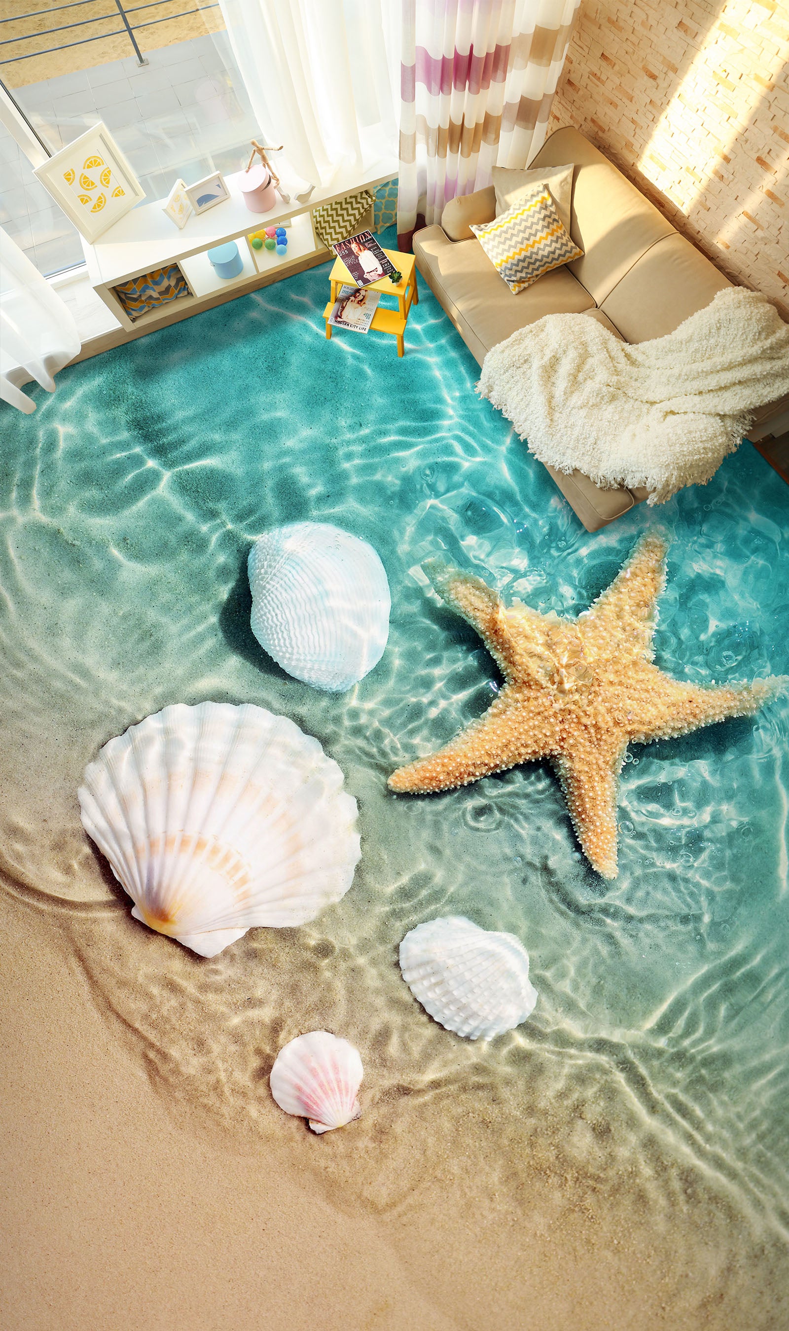 3D White Shells And Yellow Starfish 793 Floor Mural  Wallpaper Murals Rug & Mat Print Epoxy waterproof bath floor