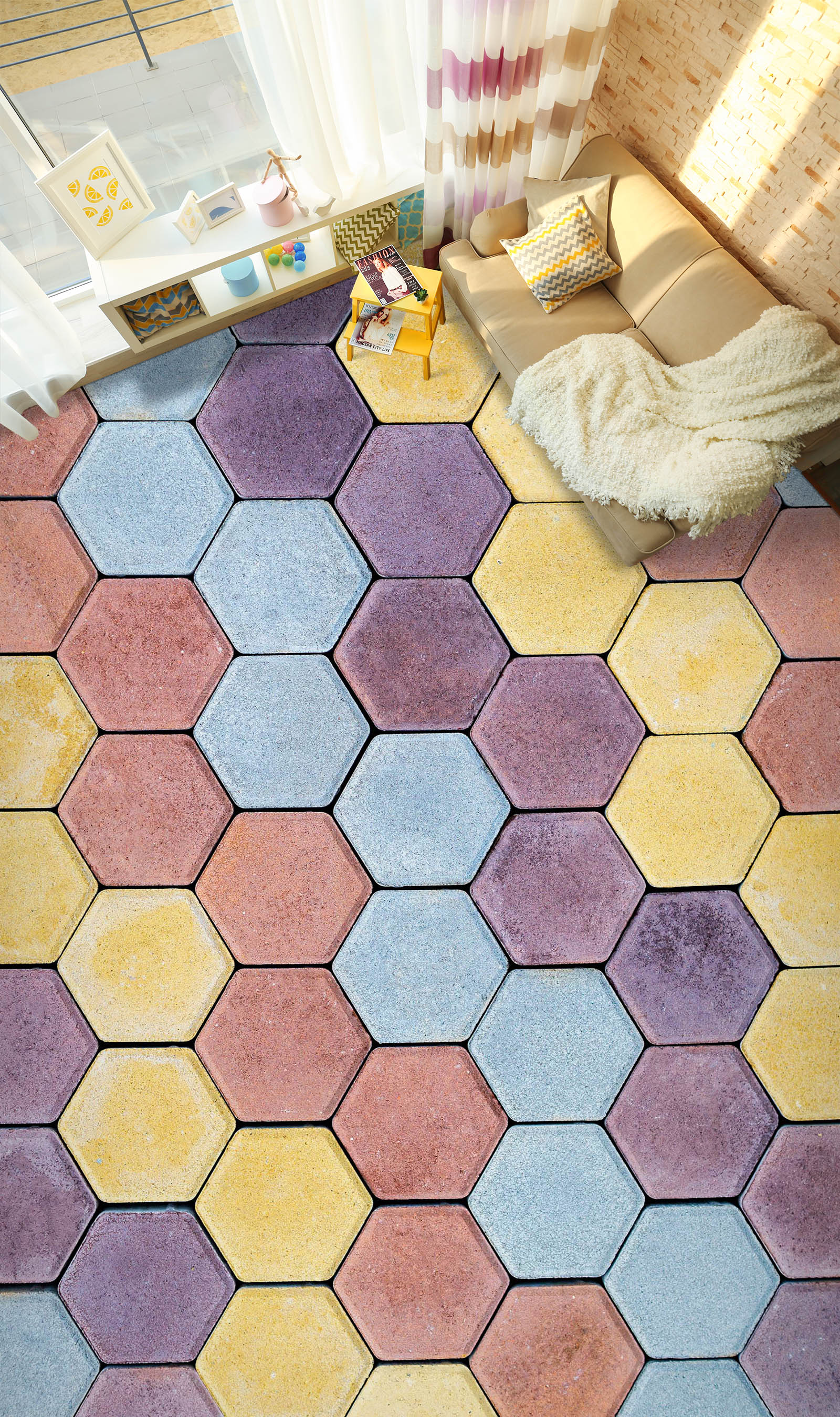 3D Warm Hexagonal Colors 803 Floor Mural  Wallpaper Murals Rug & Mat Print Epoxy waterproof bath floor