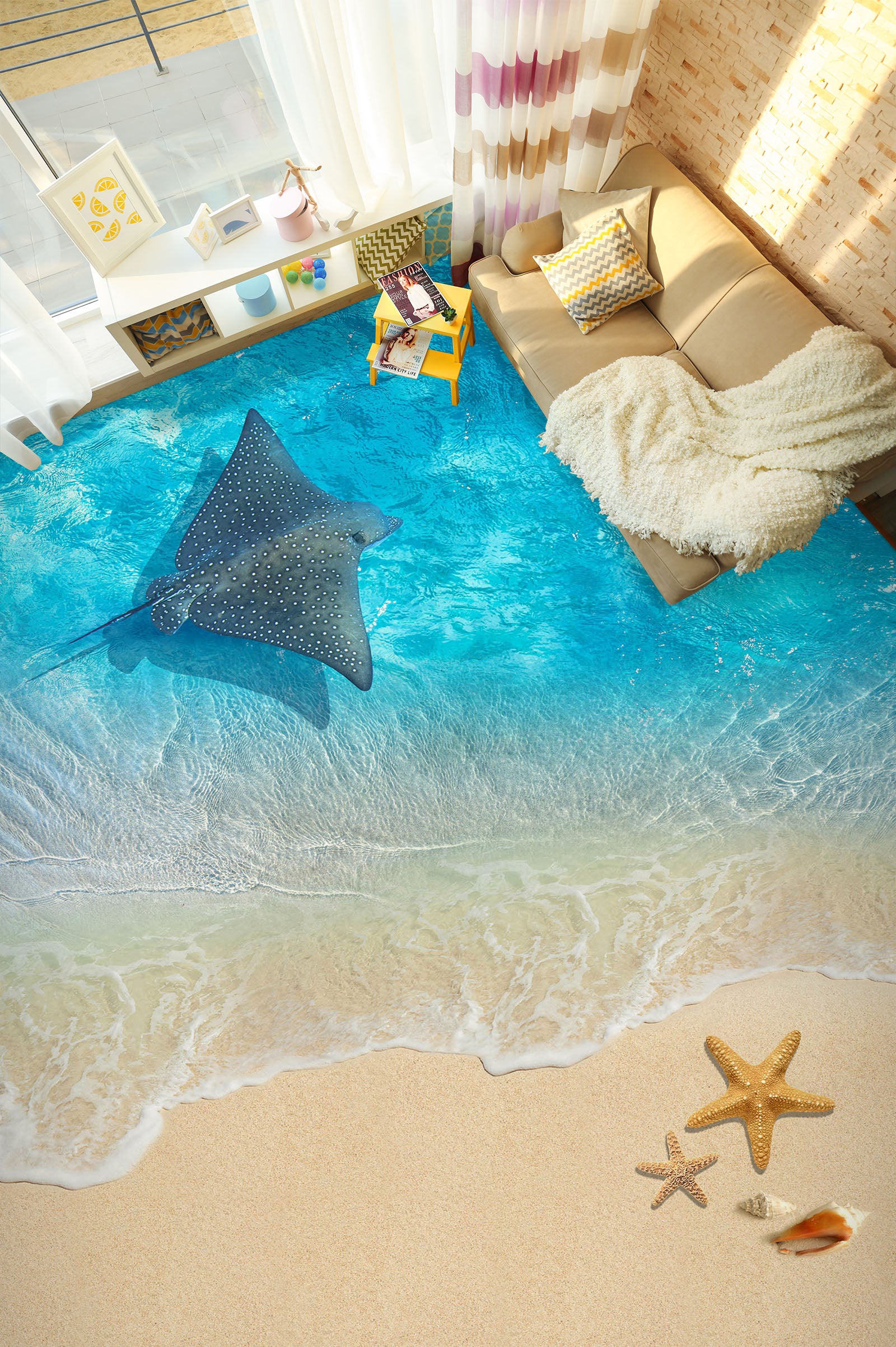 3D Starfish And Stingray 292 Floor Mural  Wallpaper Murals Rug & Mat Print Epoxy waterproof bath floor