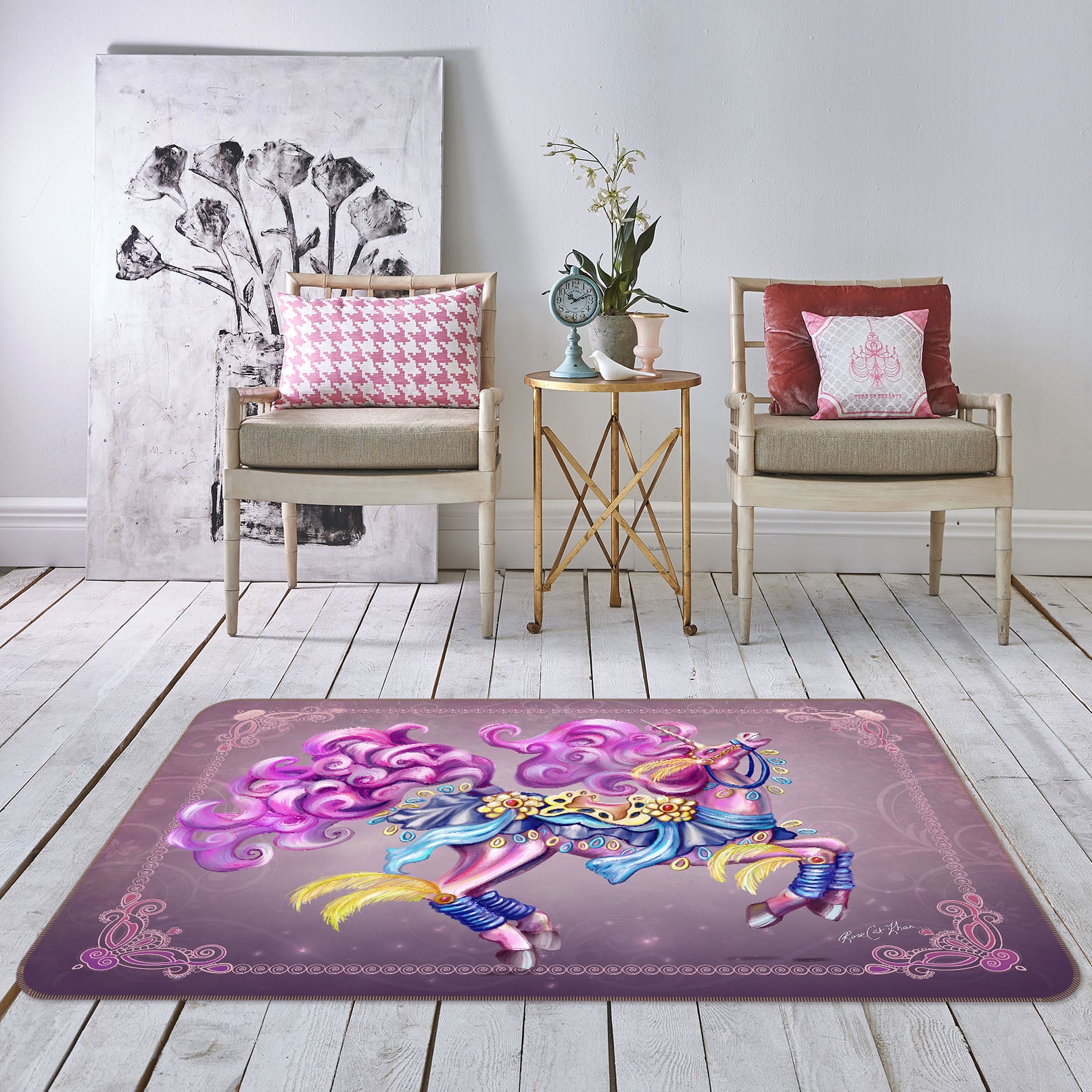 3D Purple Unicorn 3010 Rose Catherine Khan Rug Non Slip Rug Mat