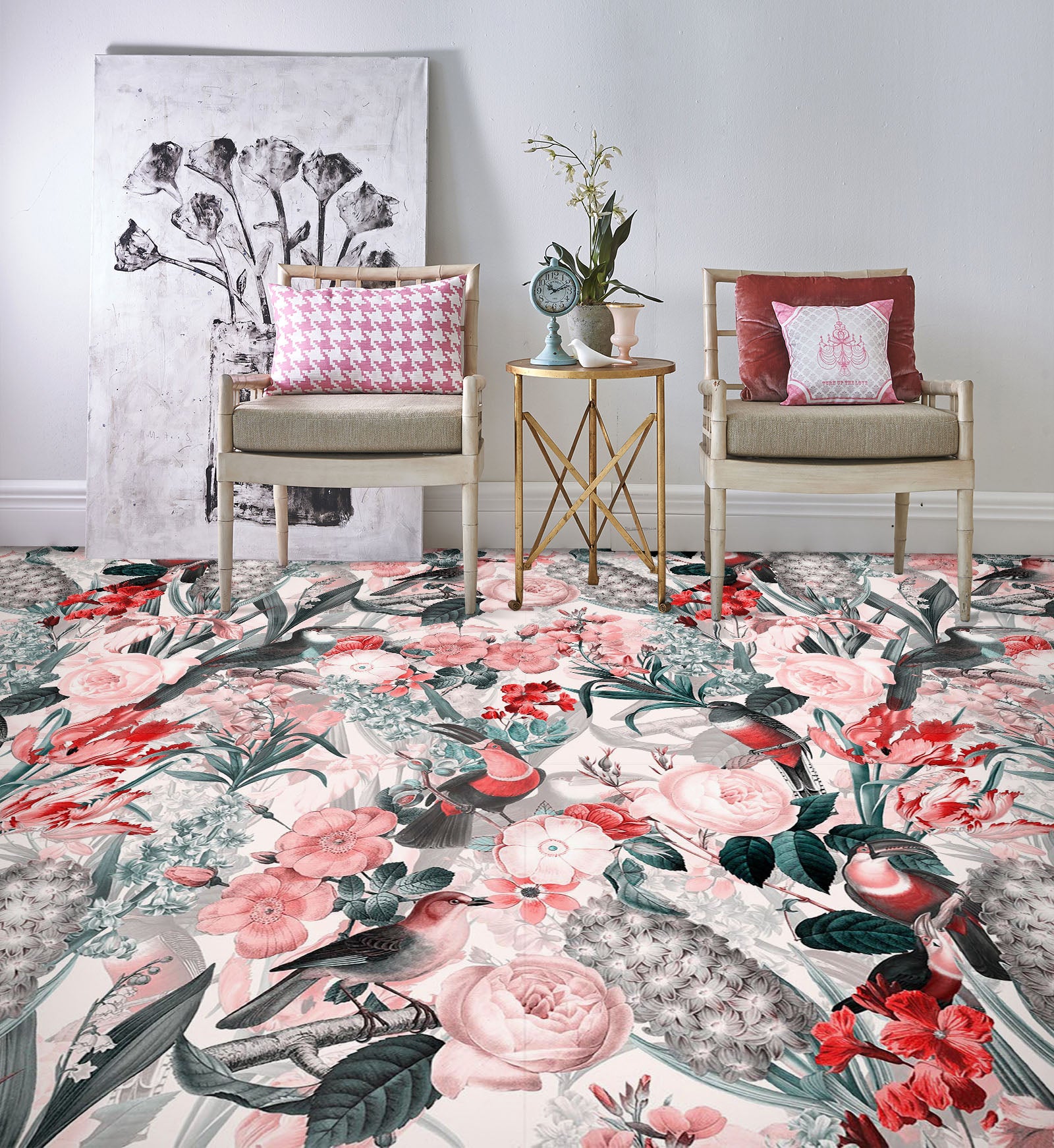 3D Pink Red Flower Bush 10025 Uta Naumann Floor Mural  Wallpaper Murals Self-Adhesive Removable Print Epoxy