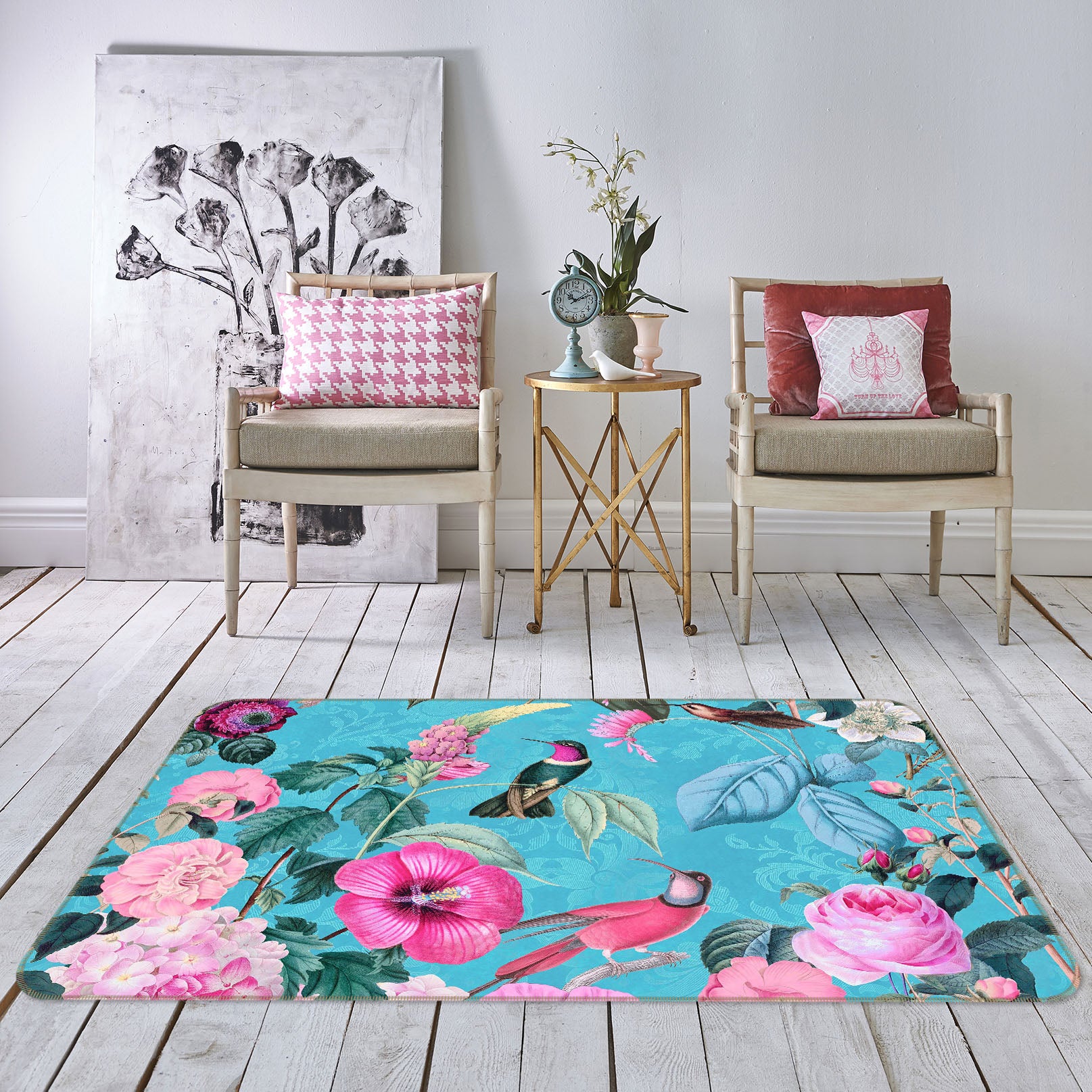 3D Flower Bird 1020 Andrea haase Rug Non Slip Rug Mat