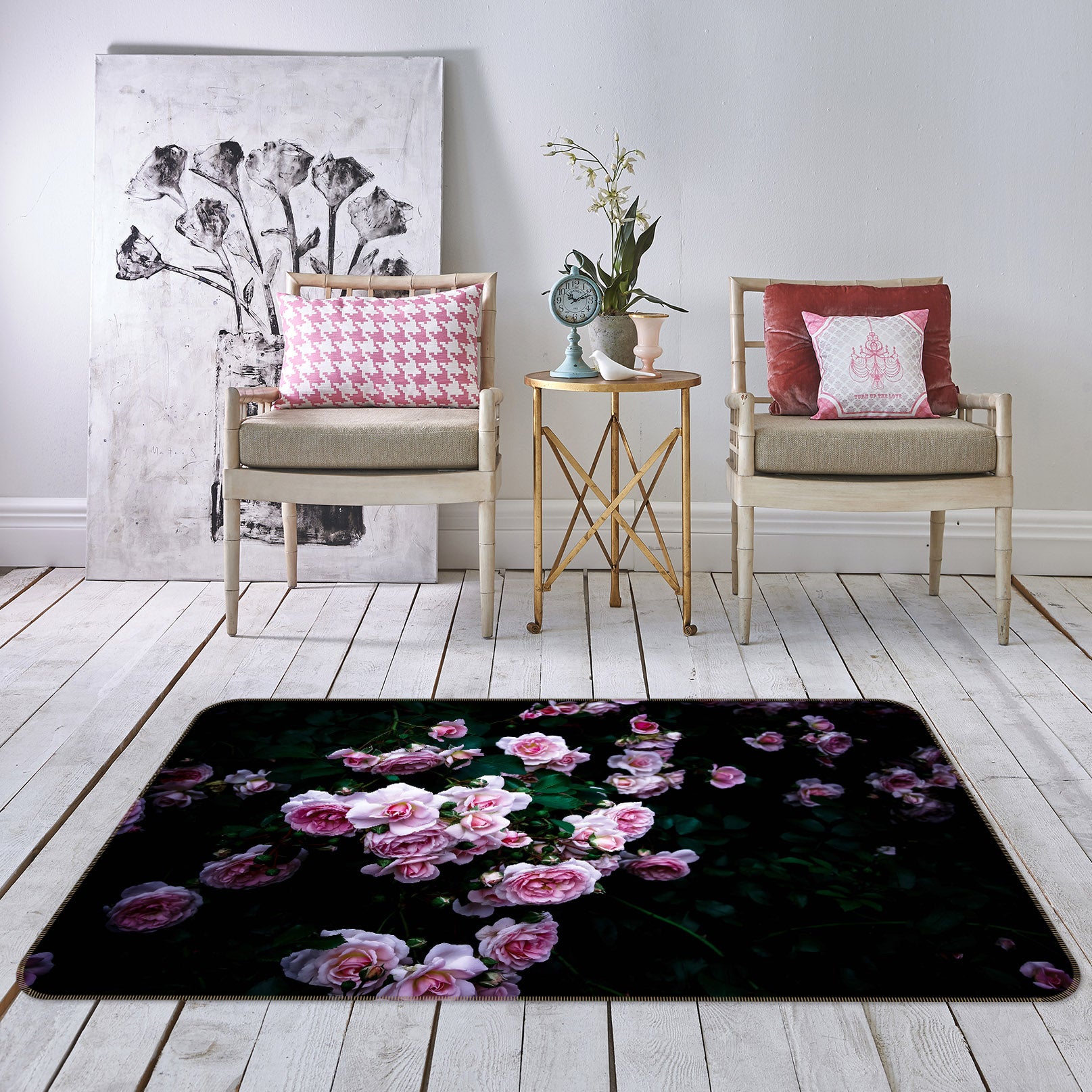 3D Valentine Rose 1006 Noirblanc777 Rug Non Slip Rug Mat