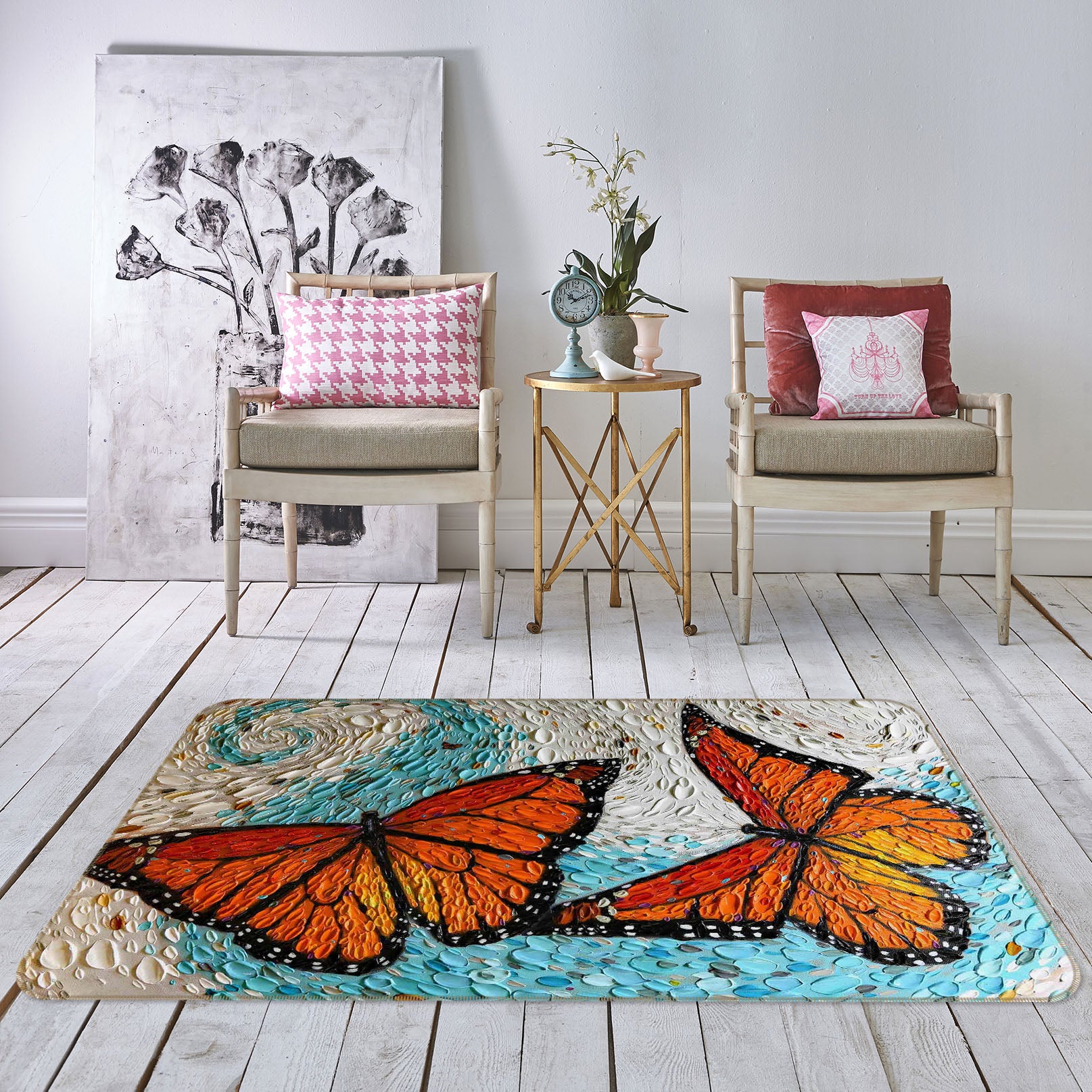 3D Butterfly Fly 1021 Dena Tollefson Rug Non Slip Rug Mat
