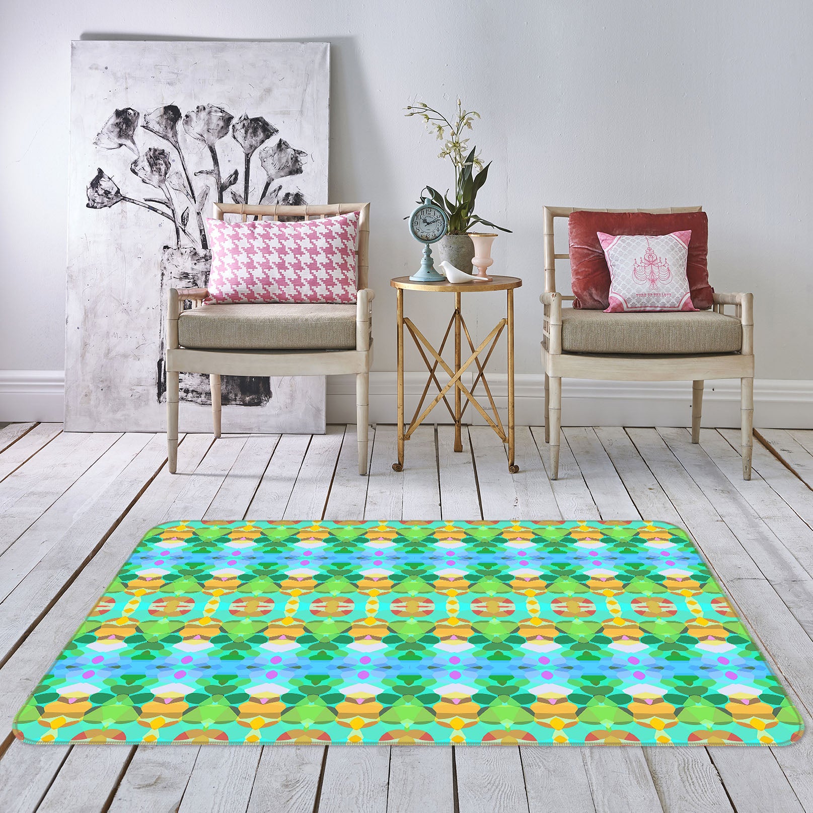 3D Green Pattern 1005 Shandra Smith Rug Non Slip Rug Mat