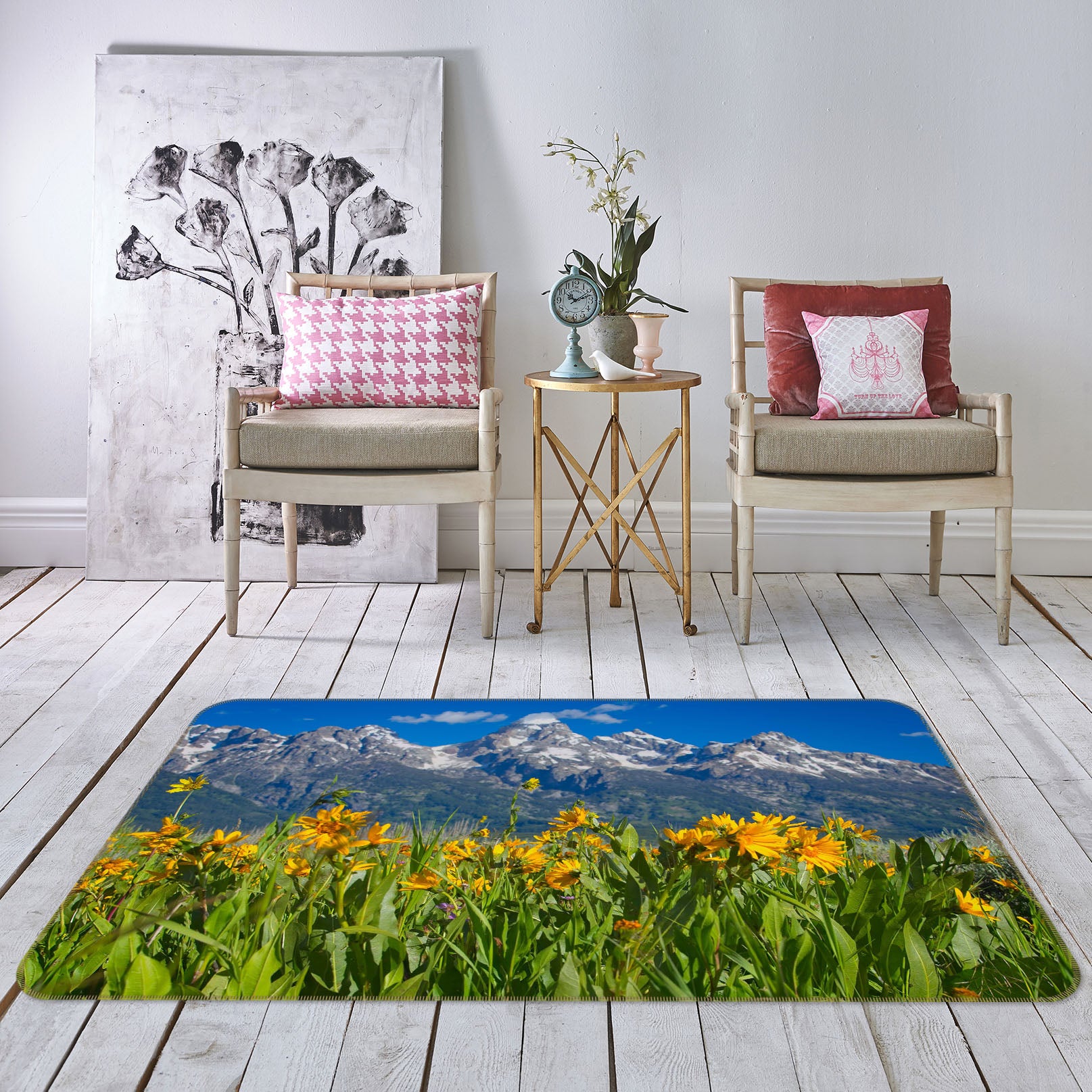 3D Mountain Wildflowers 1118 Kathy Barefield Rug Non Slip Rug Mat
