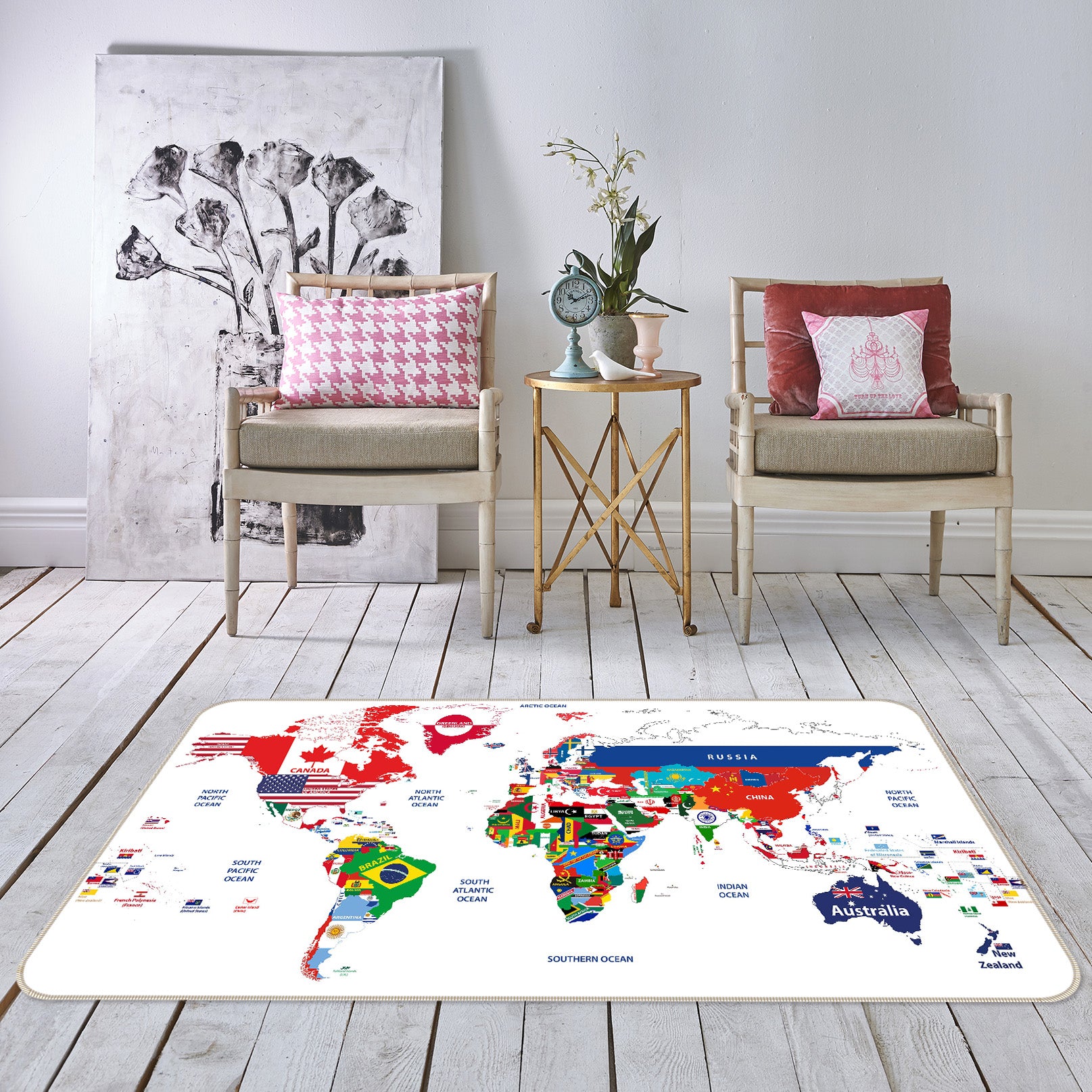 3D Vibrant Colors 290 World Map Non Slip Rug Mat
