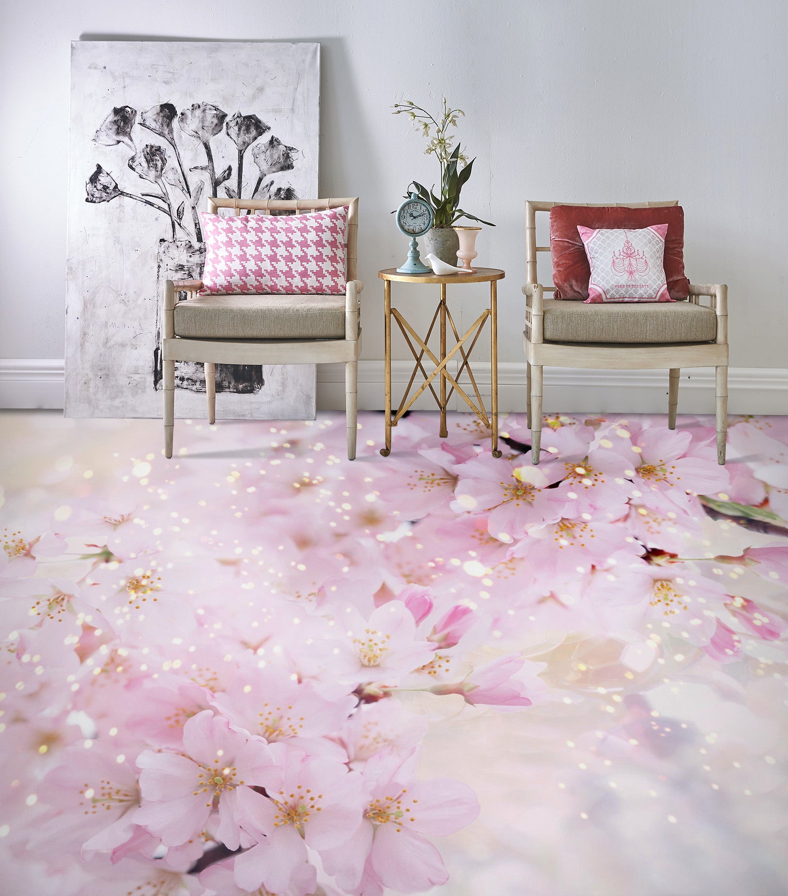 3D Charming Pink Flowers 1363 Floor Mural  Wallpaper Murals Self-Adhesive Removable Print Epoxy
