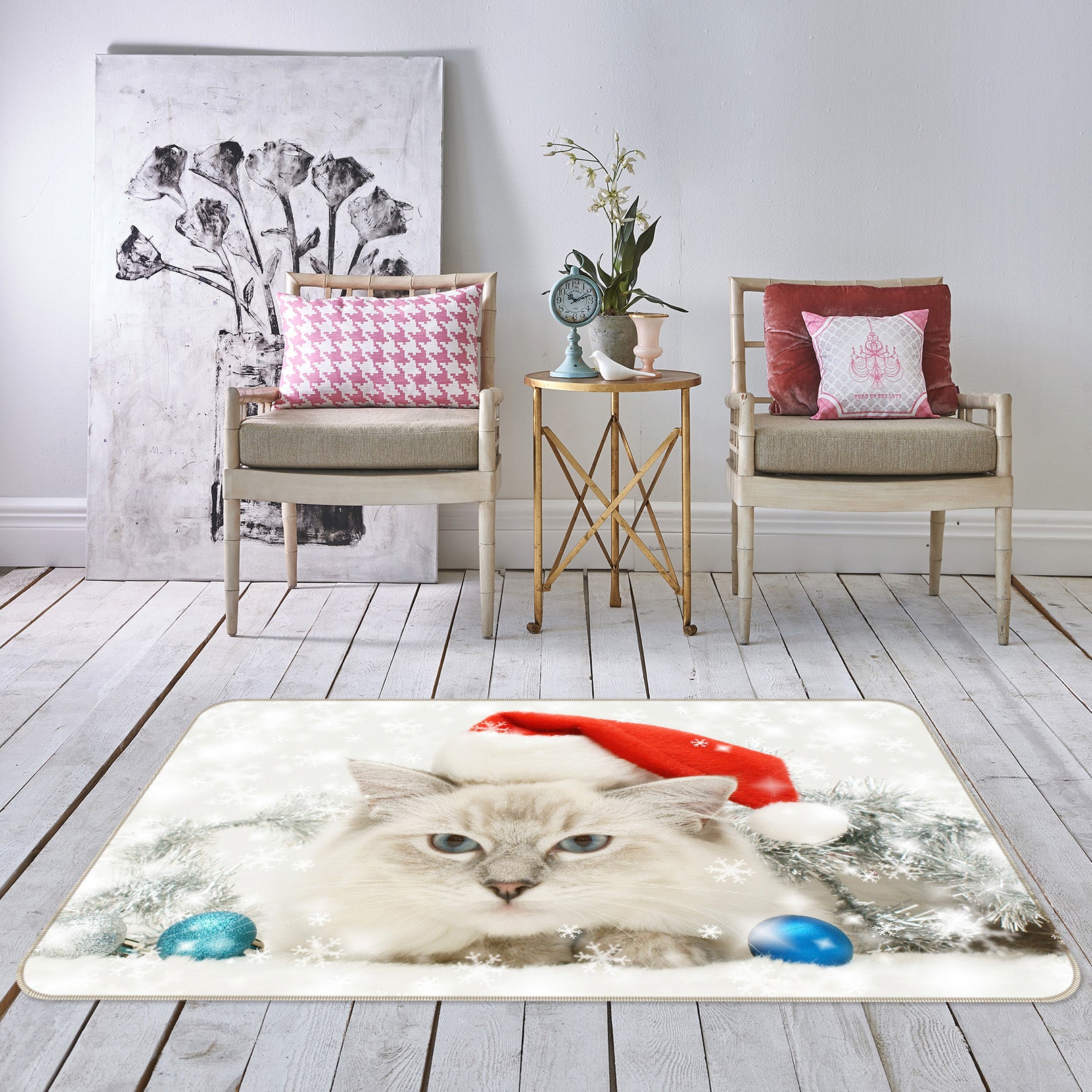3D Kitten Christmas Hat 112 Animal Non Slip Rug Mat