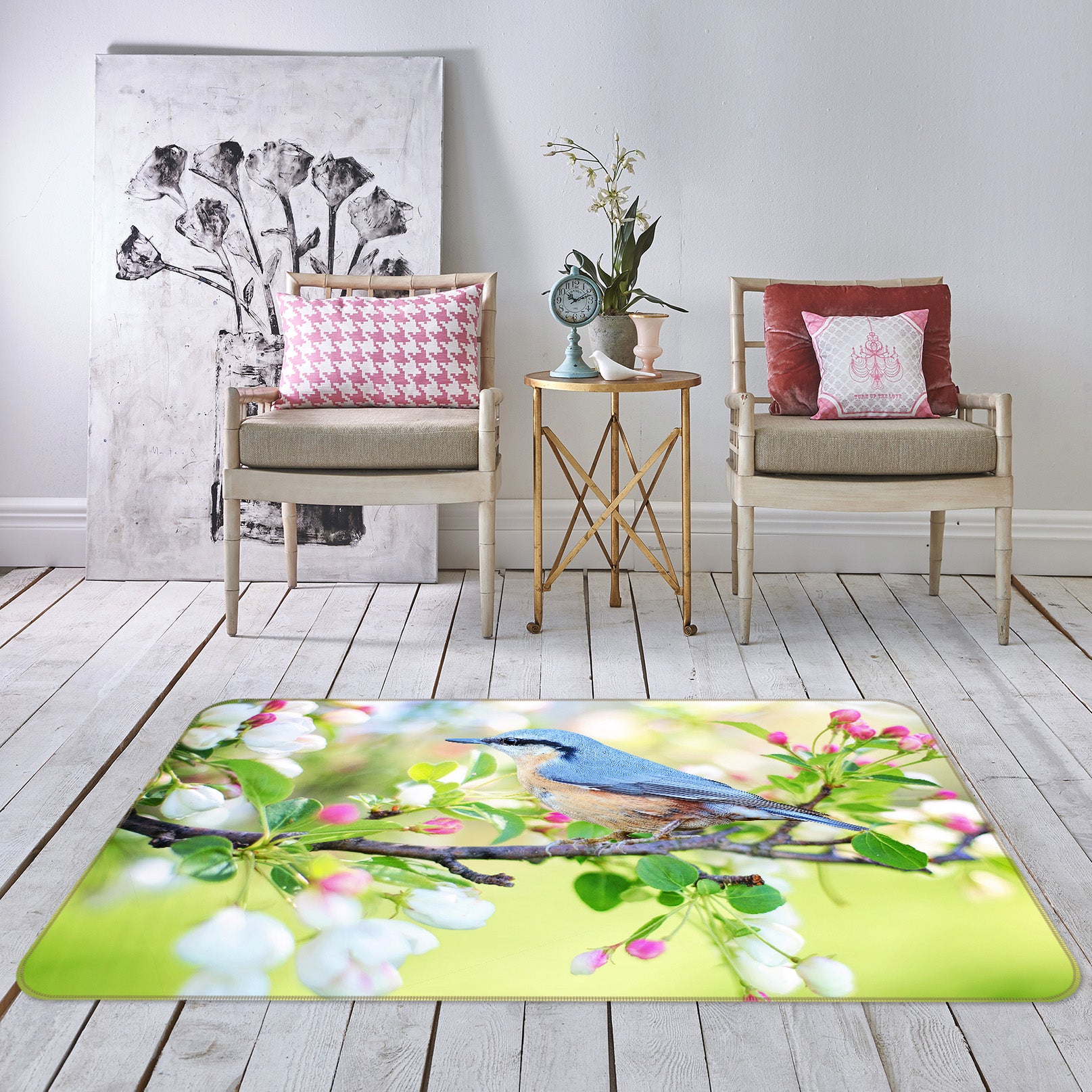 3D Blue Bird 129 Animal Non Slip Rug Mat