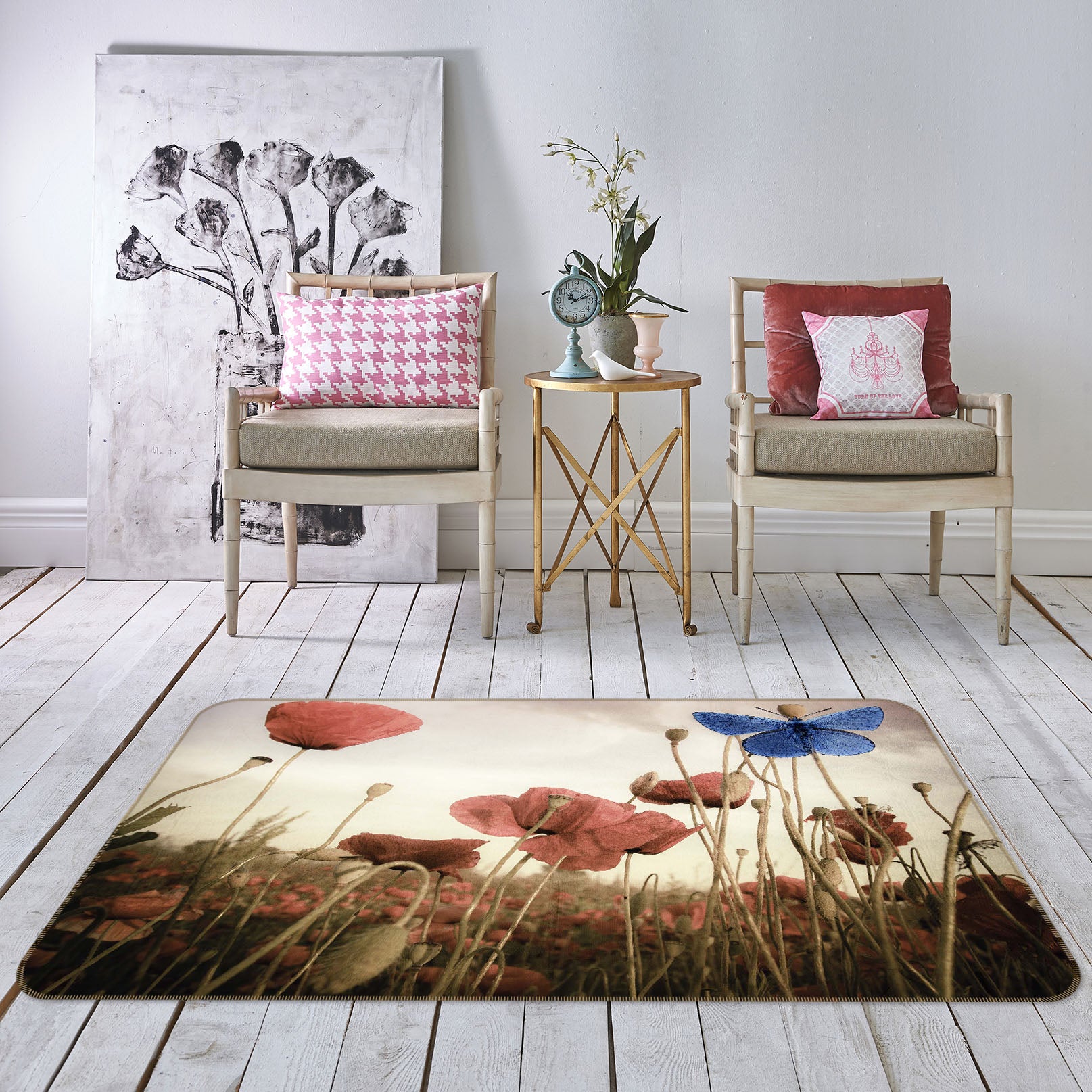 3D Butterfly Flower 1141 Marco Carmassi Rug Non Slip Rug Mat