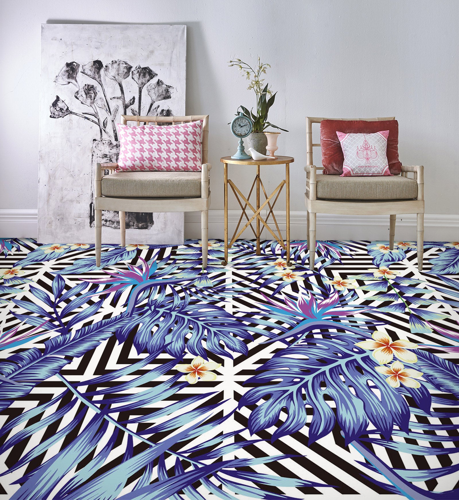 3D Blue Leaf Painting 1233 Floor Mural  Wallpaper Murals Self-Adhesive Removable Print Epoxy