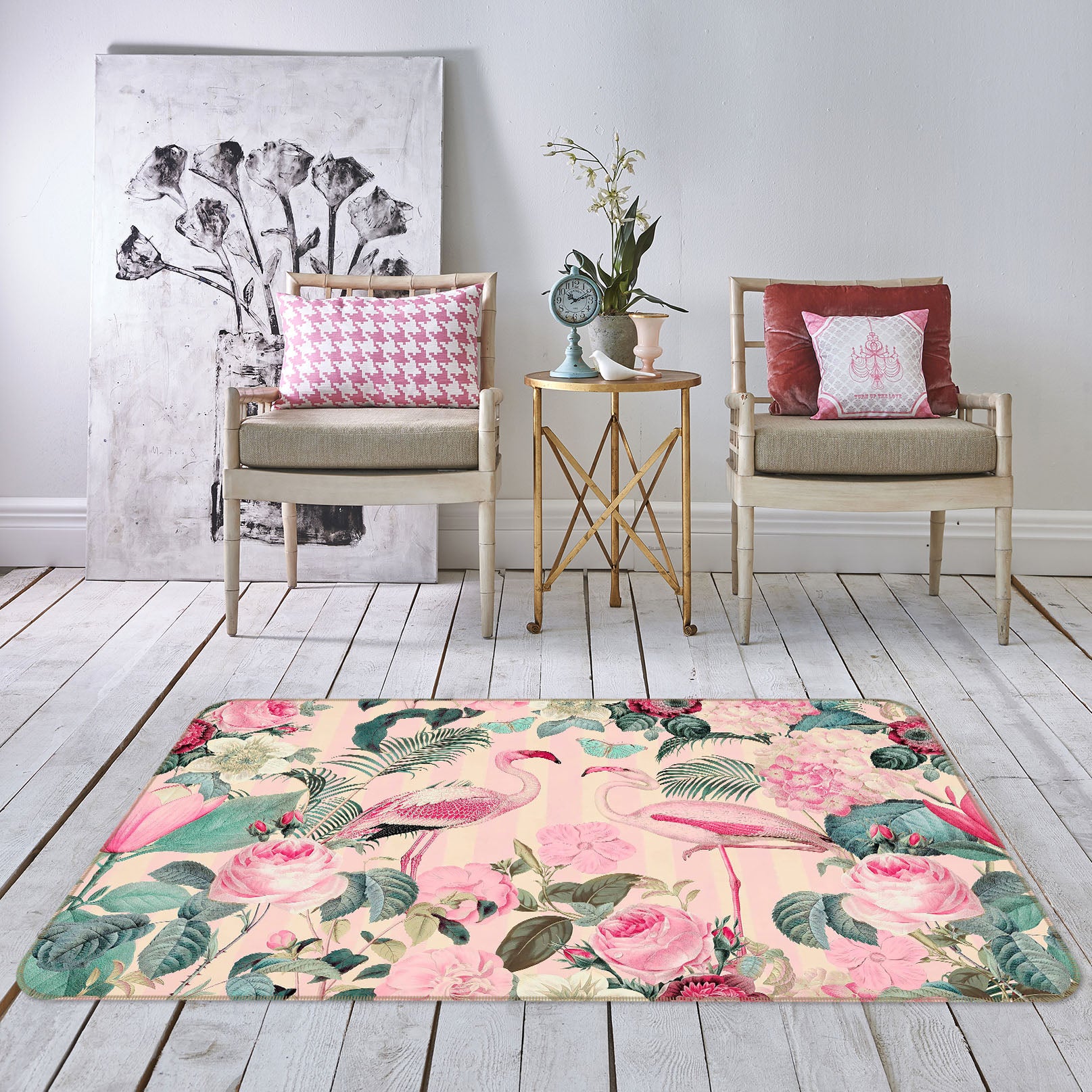 3D Pink Flamingo 1016 Andrea haase Rug Non Slip Rug Mat