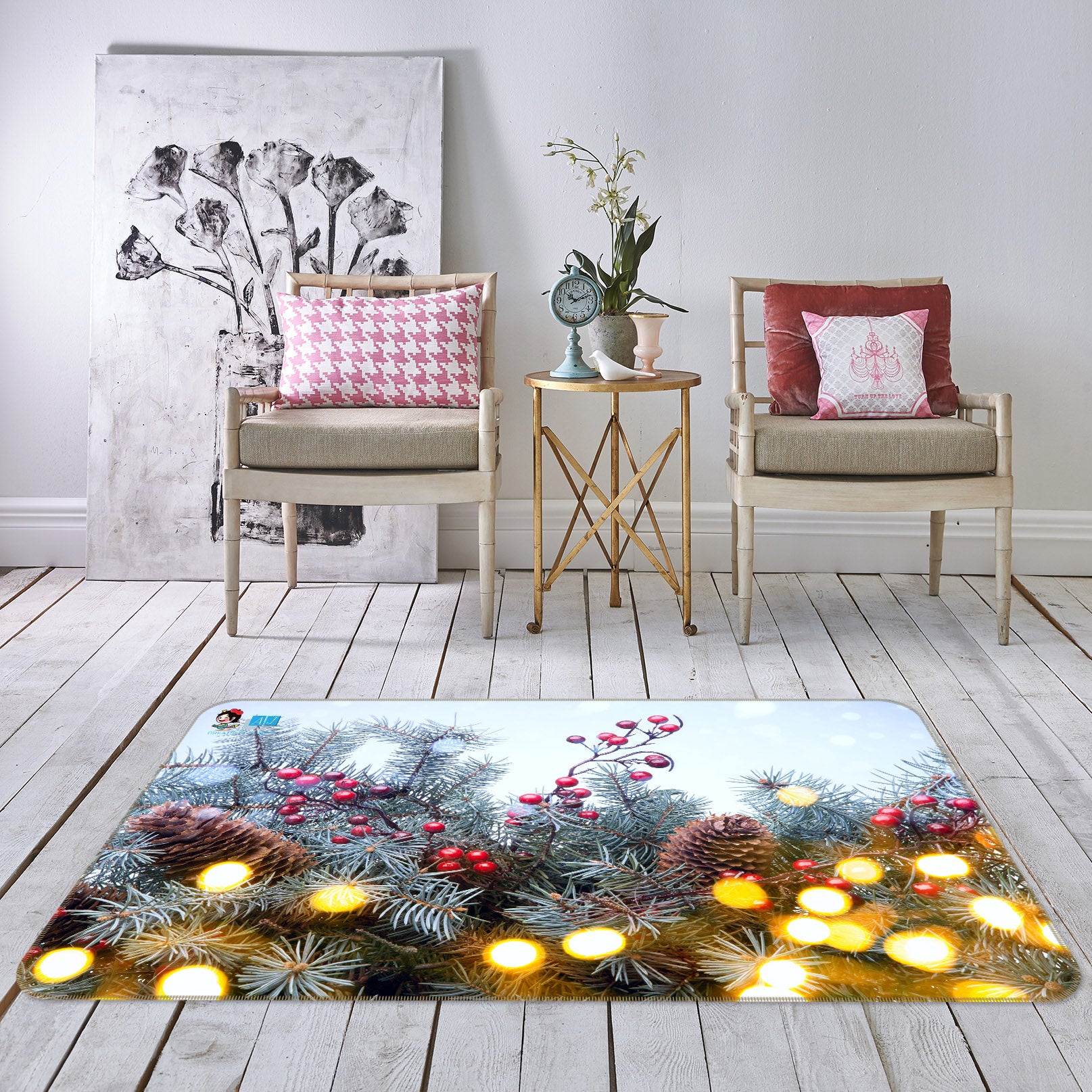 3D Branches Light Spot 56213 Christmas Non Slip Rug Mat Xmas