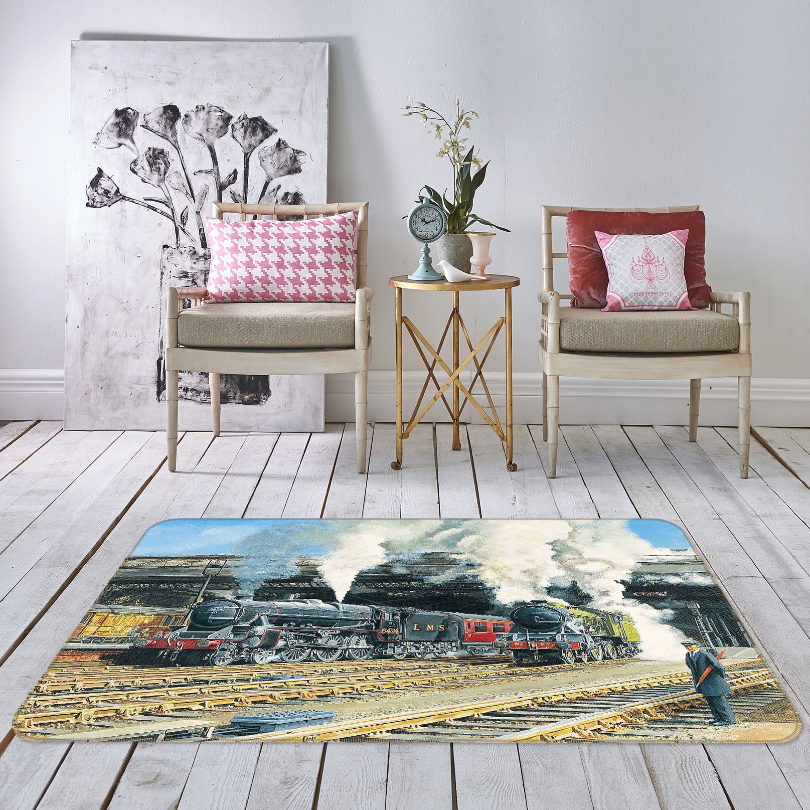 3D Full Steam Ahead 1074 Trevor Mitchell Rug Non Slip Rug Mat