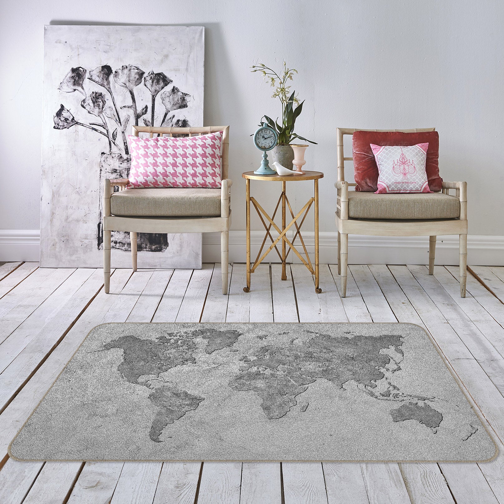 3D Grey World 273 World Map Non Slip Rug Mat