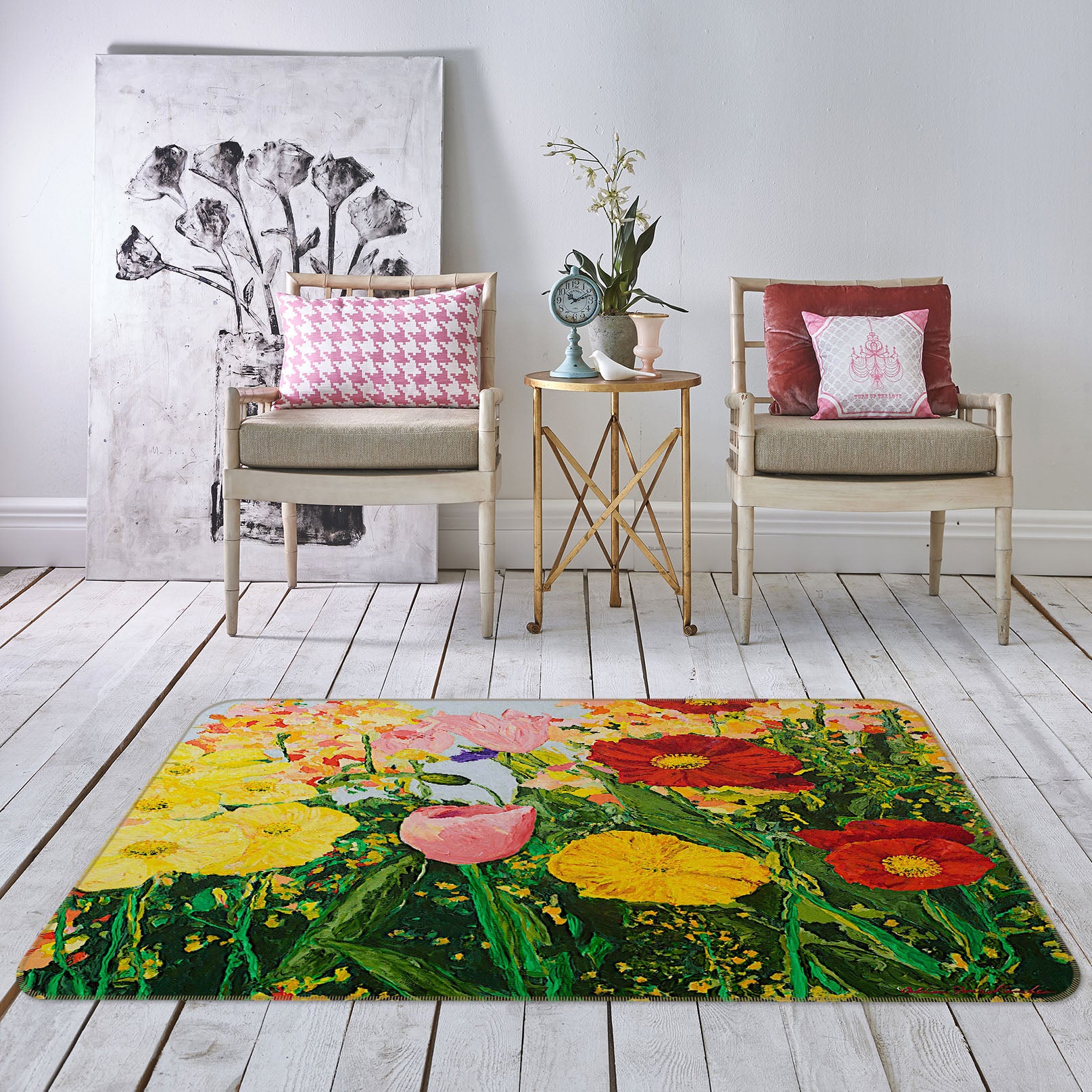 3D Bright Flowers 1034 Allan P. Friedlander Rug Non Slip Rug Mat