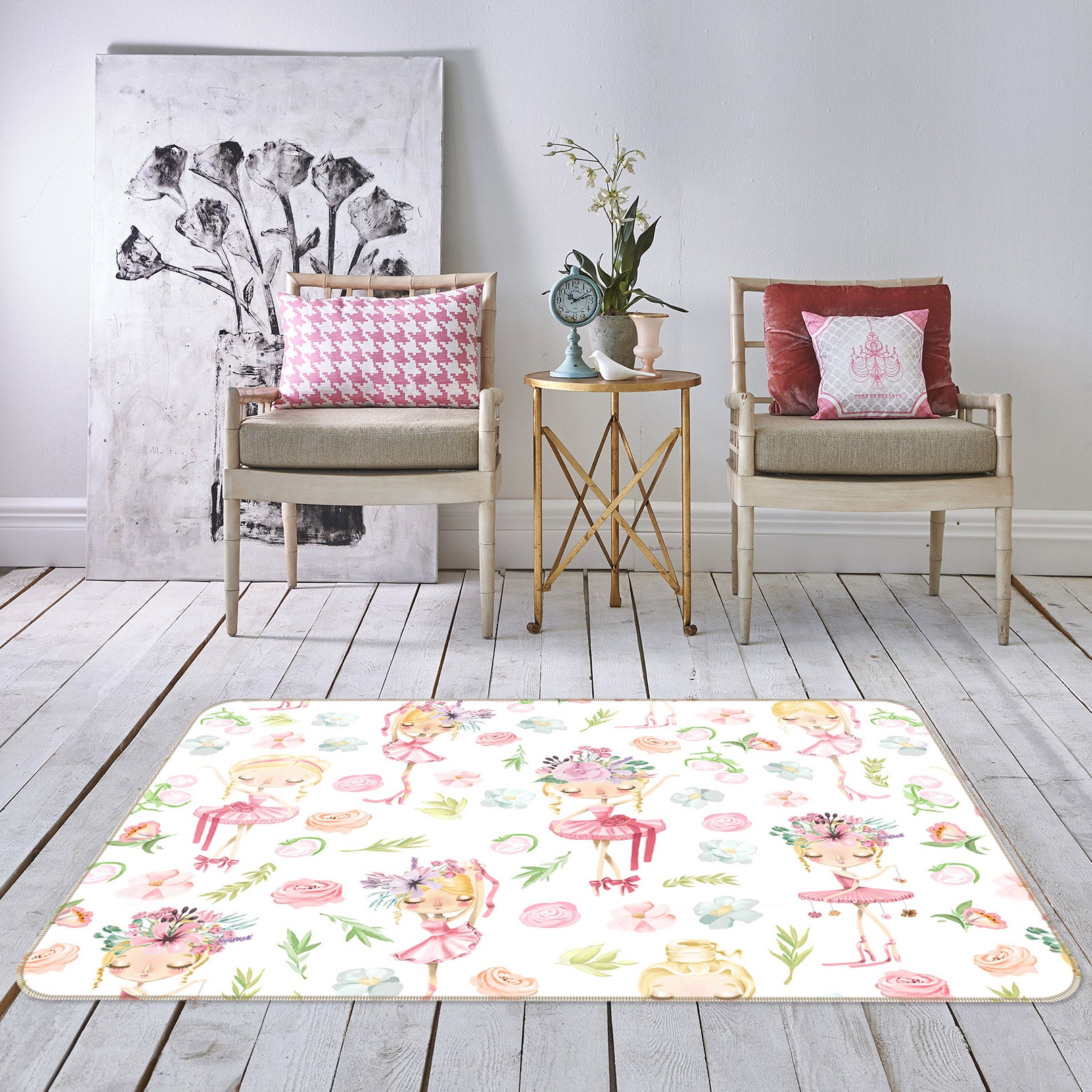 3D Girl Dance Flower 024 Uta Naumann Rug Non Slip Rug Mat