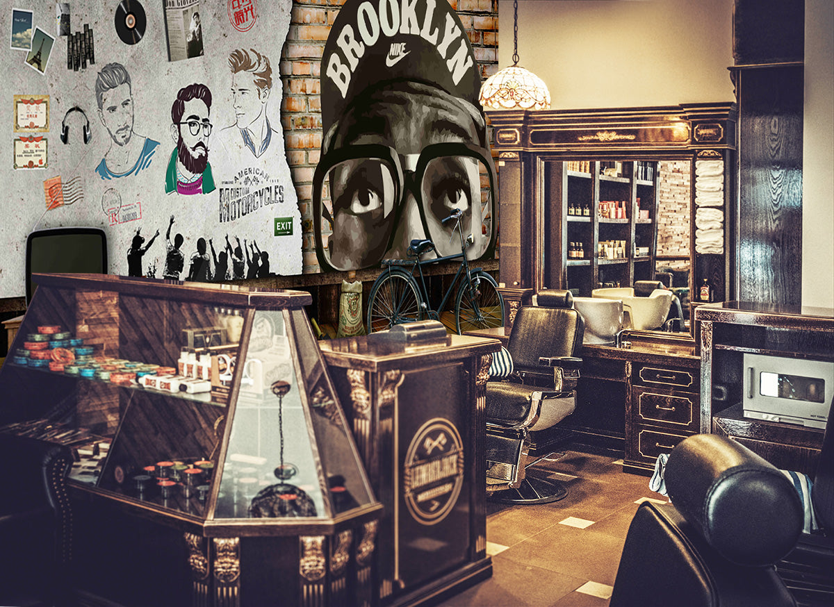 3D Gold Medal Barber 1464 Barber Shop Wall Murals