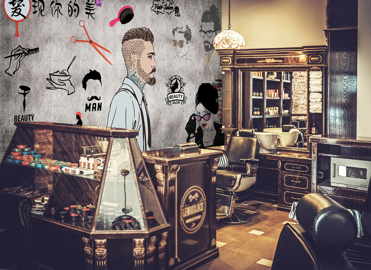 3D Fashion Style 1482 Barber Shop Wall Murals