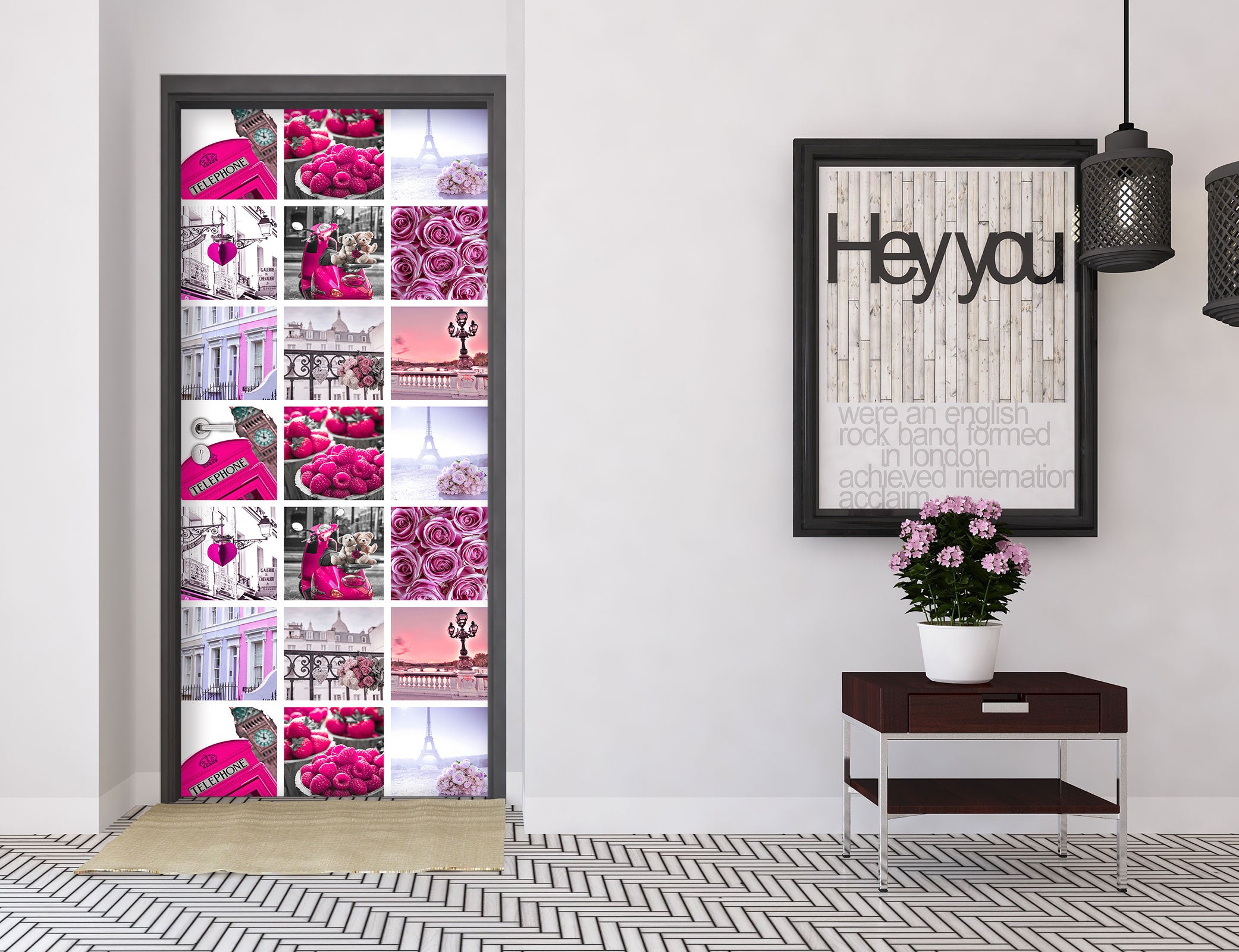 3D Pink Rose Flower Phone Booth 10739 Assaf Frank Door Mural