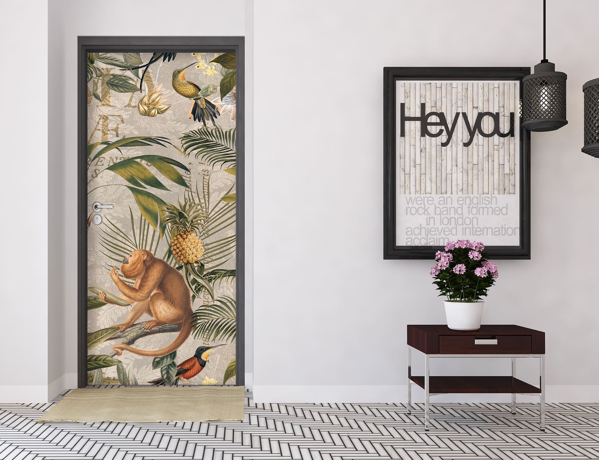 3D Grove Monkey Bird Pineapple 11939 Andrea Haase Door Mural