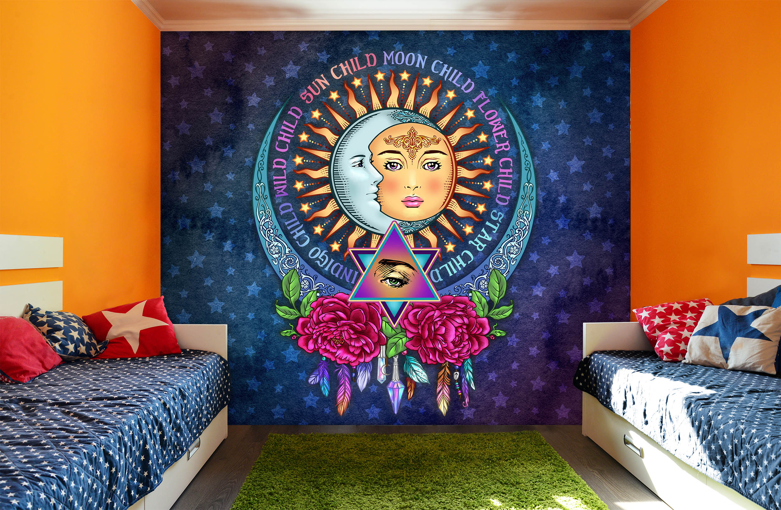 3D Sun Moon Flower 8761 Brigid Ashwood Wall Mural Wall Murals