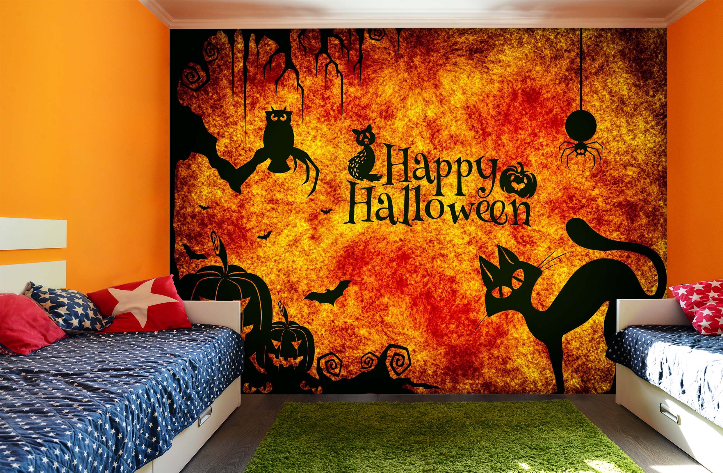 3D Pumpkin Owl Cat 1014 Halloween Wall Murals Wallpaper AJ Wallpaper 2 