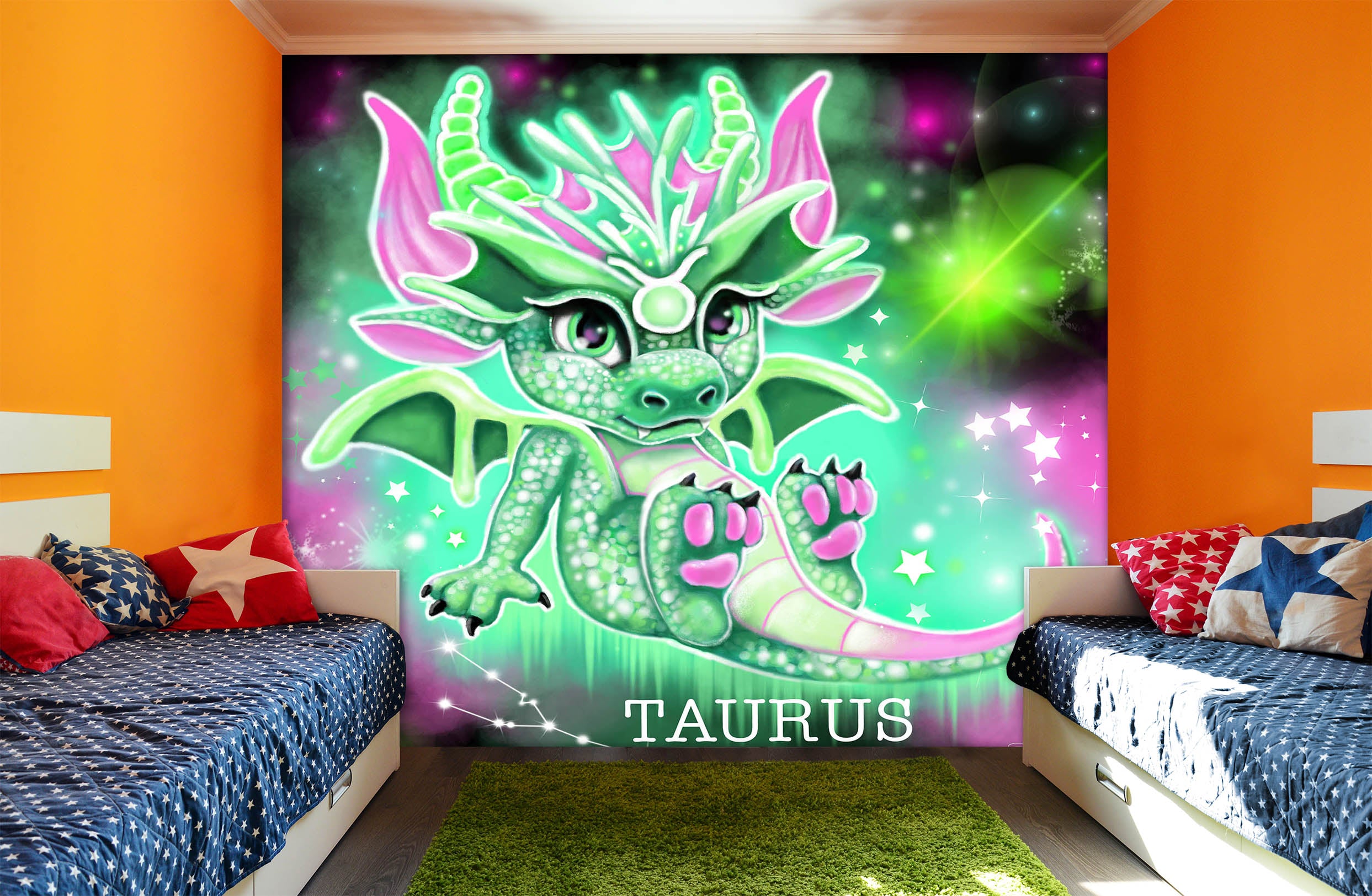 3D Green Dragon Taurus 8423 Sheena Pike Wall Mural Wall Murals