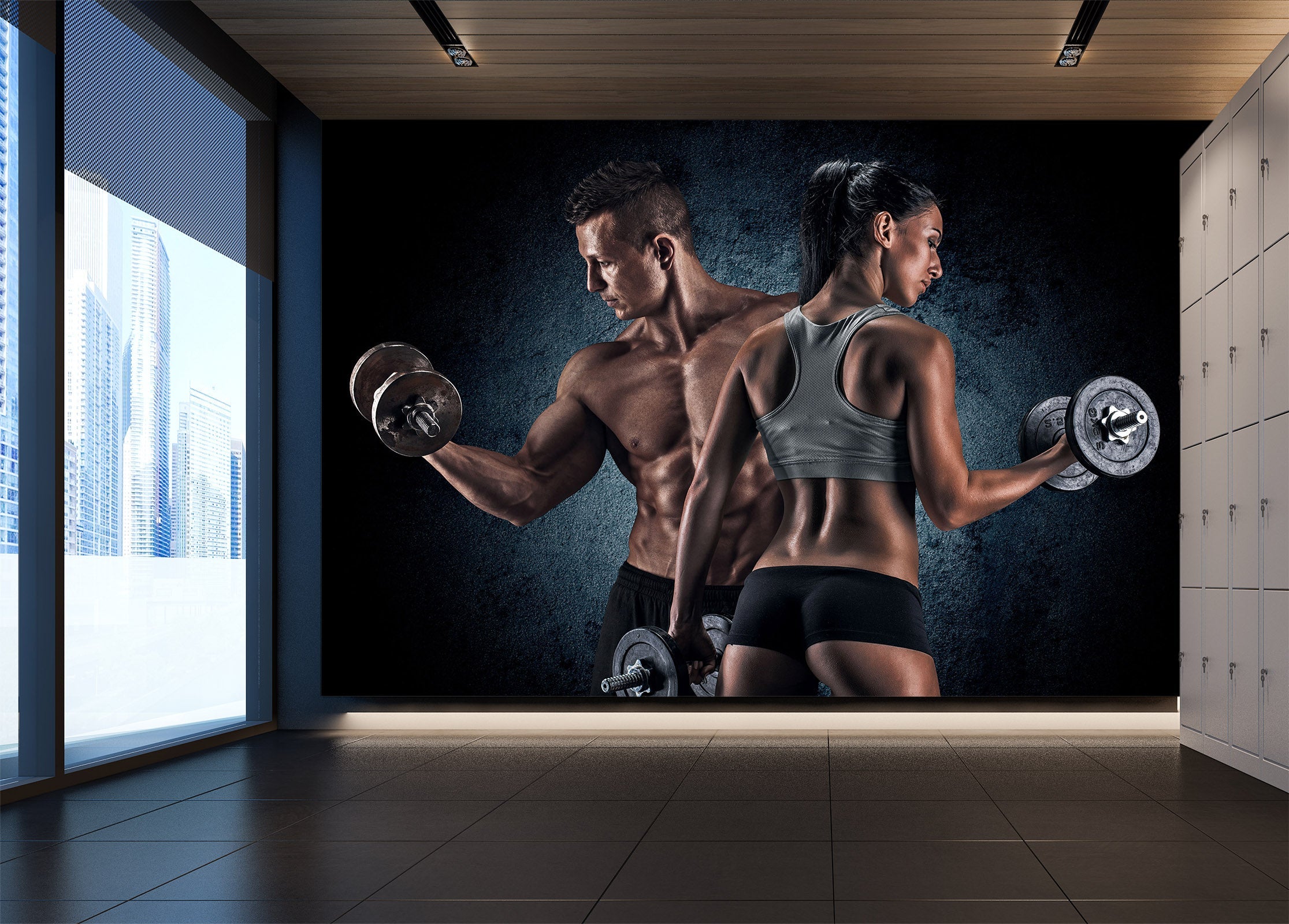 3D Double Dumbbell 068 Wall Murals Wallpaper AJ Wallpaper 2 