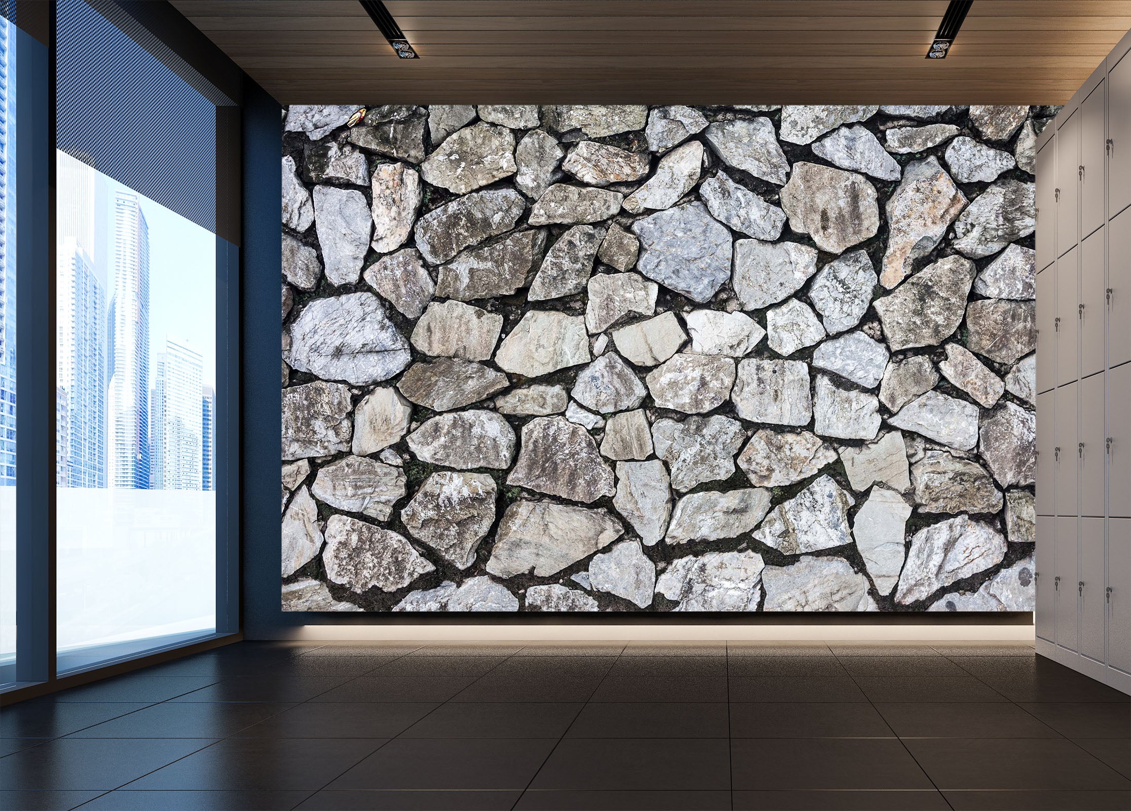 3D Gray Stone Wall 094 Wall Murals