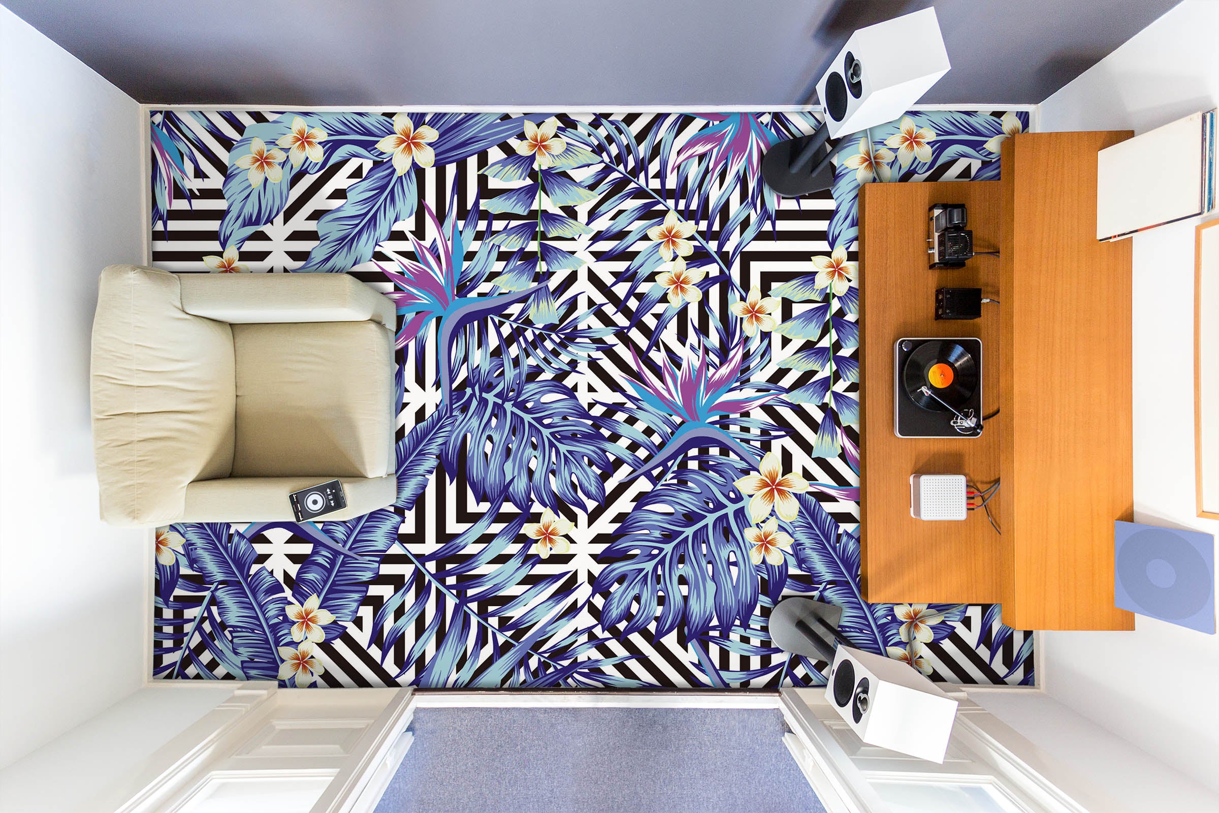 3D Blue Leaf Painting 1233 Floor Mural  Wallpaper Murals Self-Adhesive Removable Print Epoxy