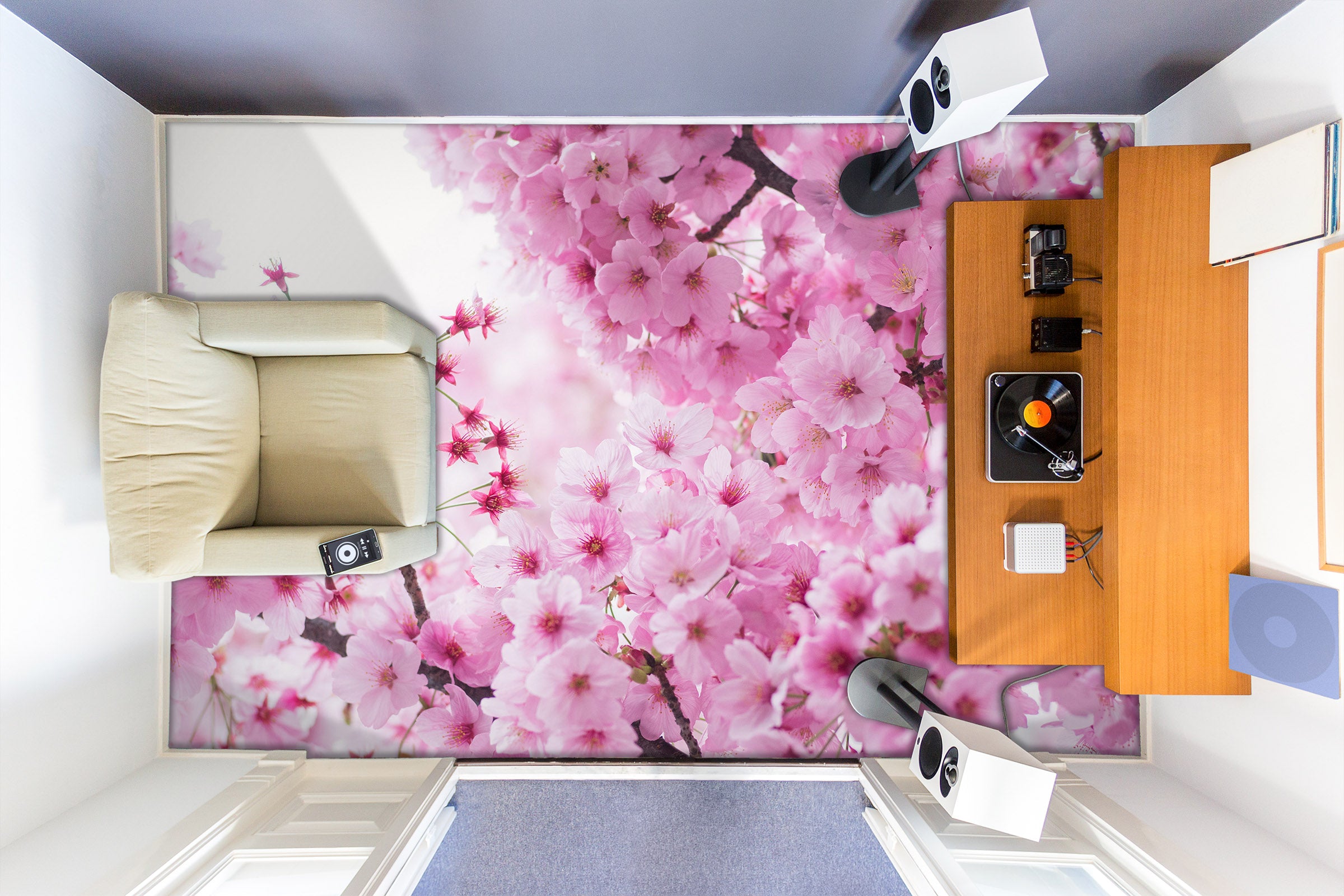 3D Spring Pink Flowers 549 Floor Mural  Wallpaper Murals Rug & Mat Print Epoxy waterproof bath floor