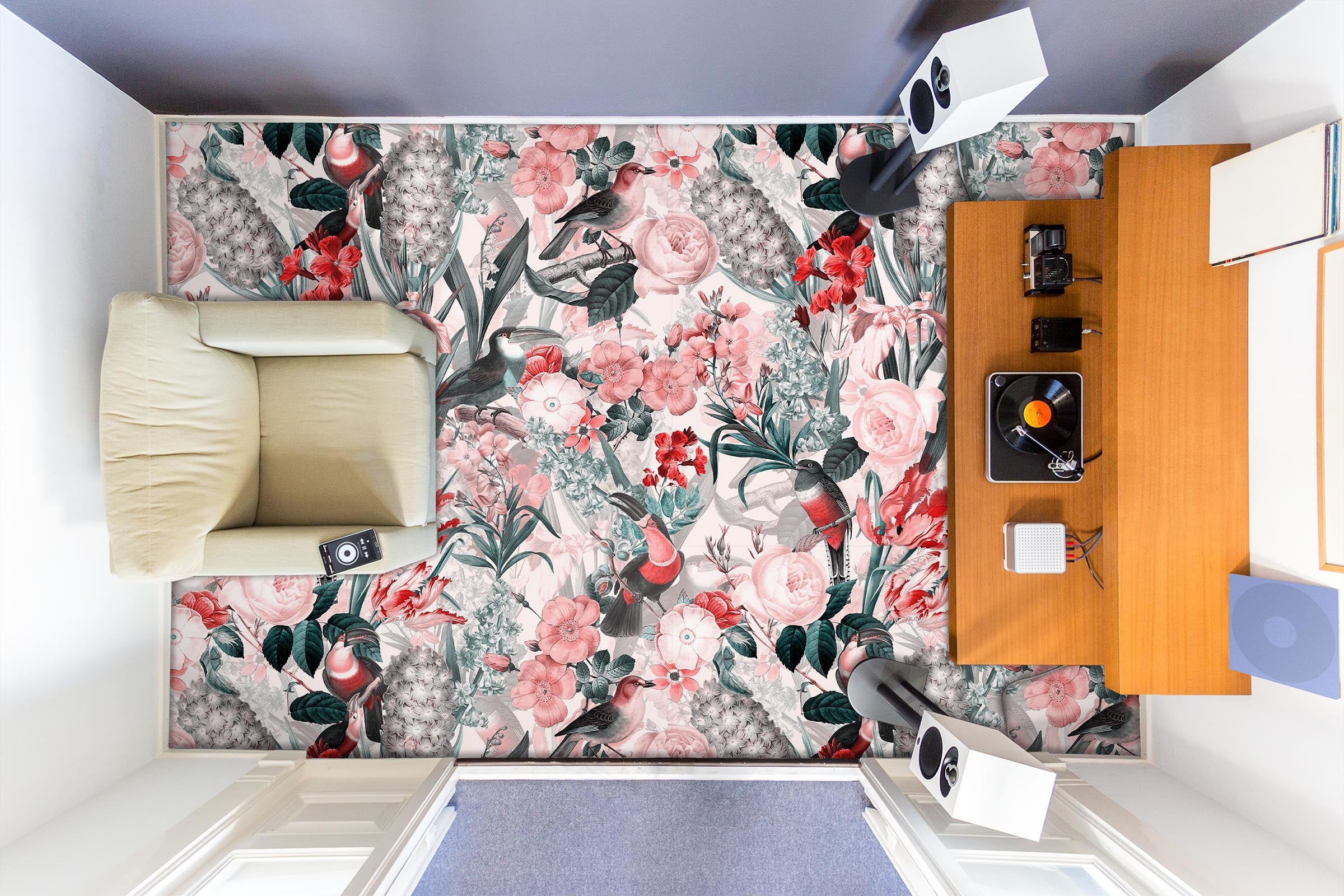 3D Pink Red Flower Bush 10025 Uta Naumann Floor Mural  Wallpaper Murals Self-Adhesive Removable Print Epoxy