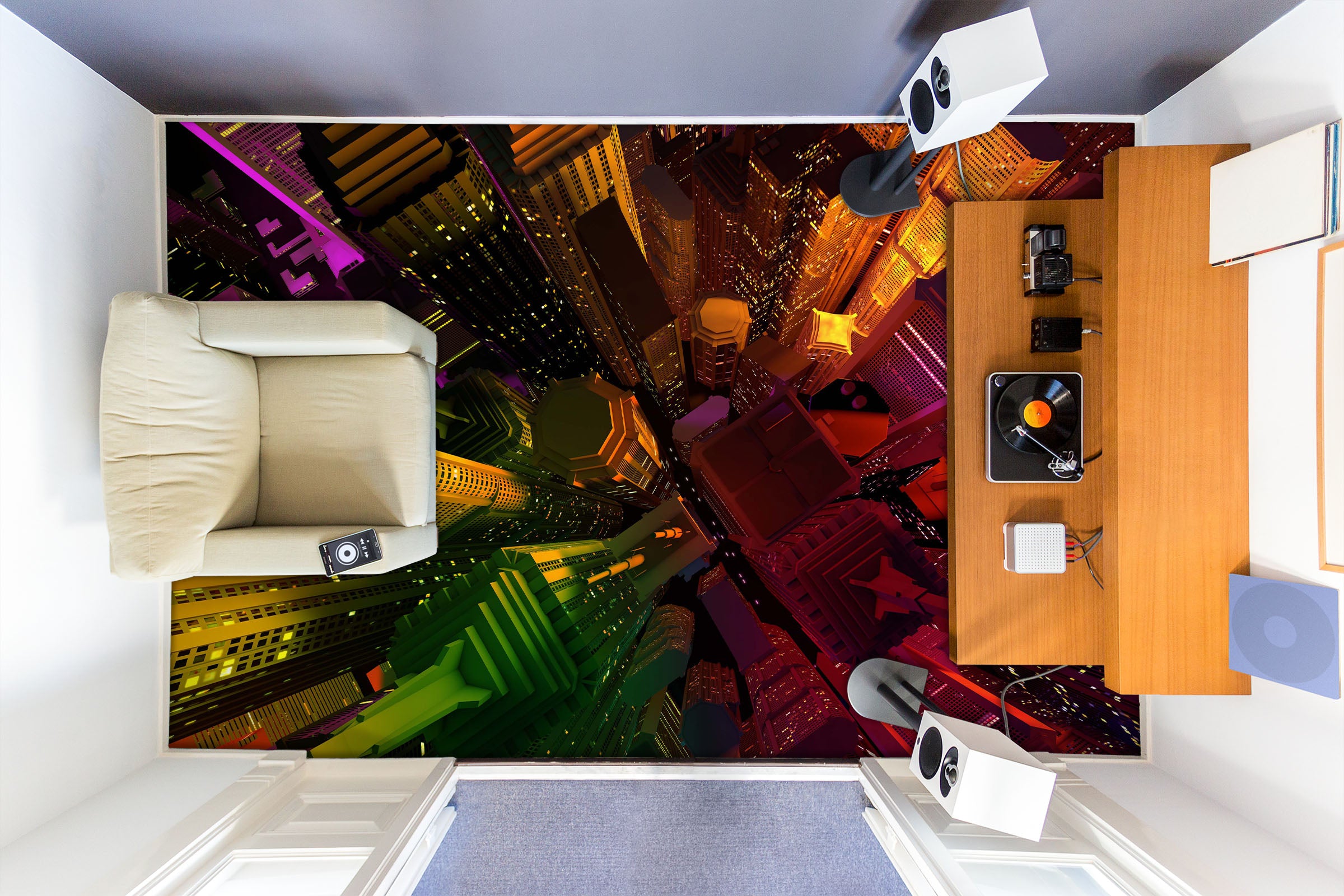 3D Colorful Fashion City 048 Floor Mural