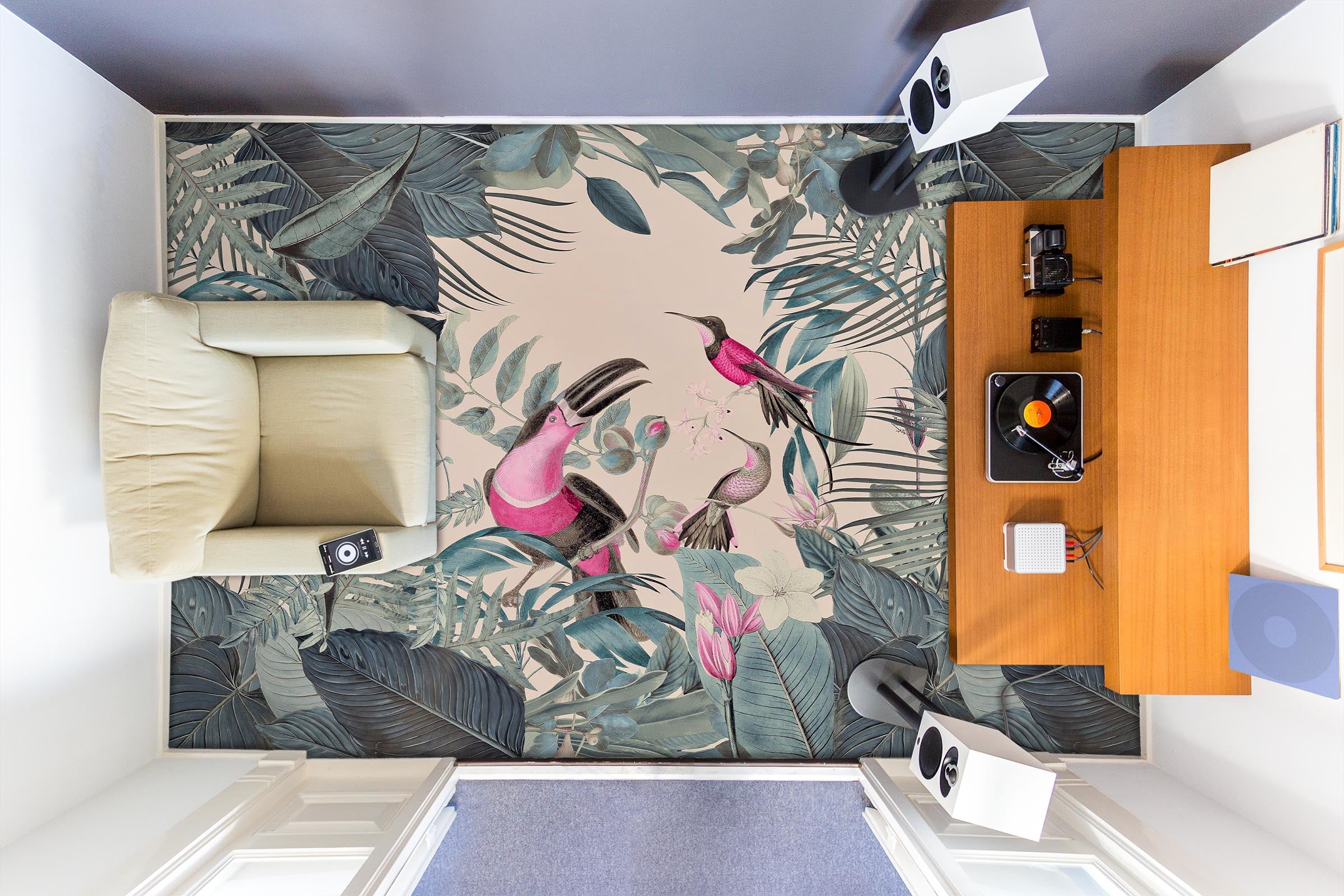 3D Jungle Pink Bird 104138 Andrea Haase Floor Mural  Wallpaper Murals Self-Adhesive Removable Print Epoxy