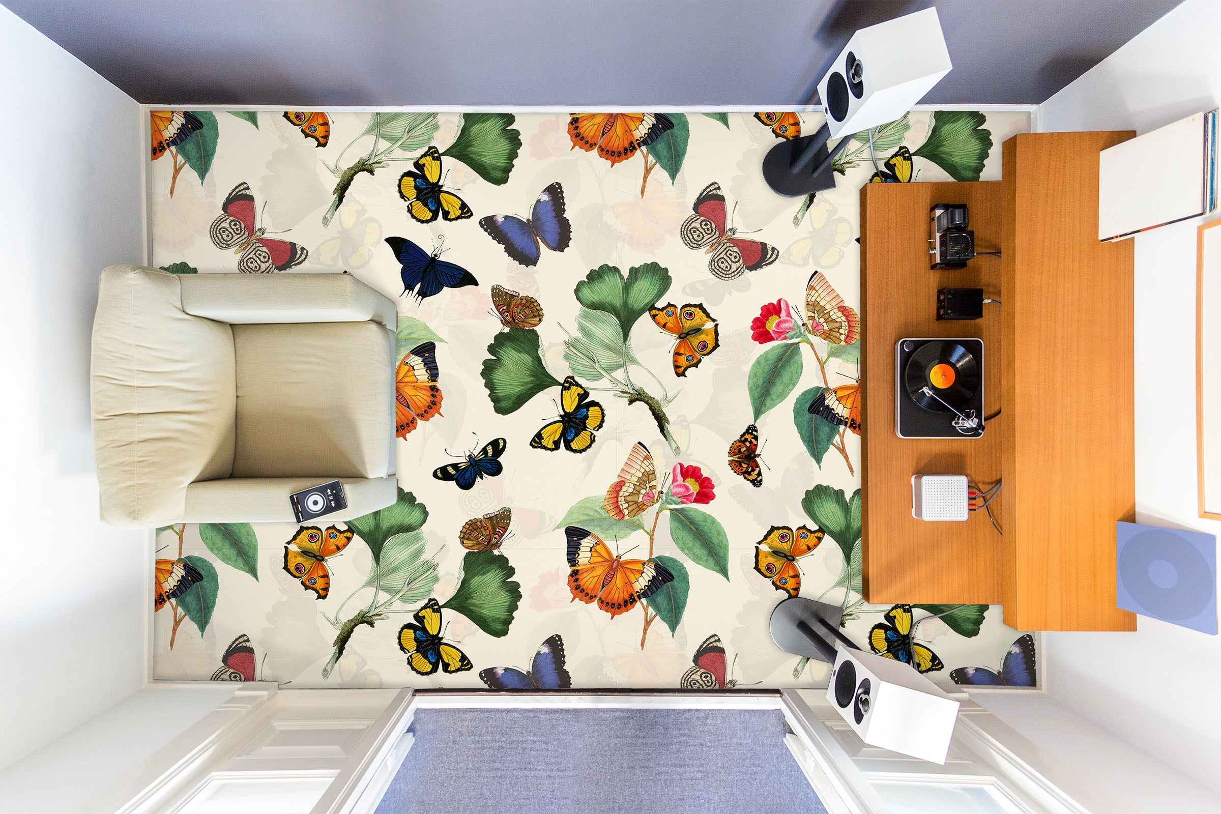 3D Colorful Butterfly Leaves 99218 Uta Naumann Floor Mural  Wallpaper Murals Self-Adhesive Removable Print Epoxy