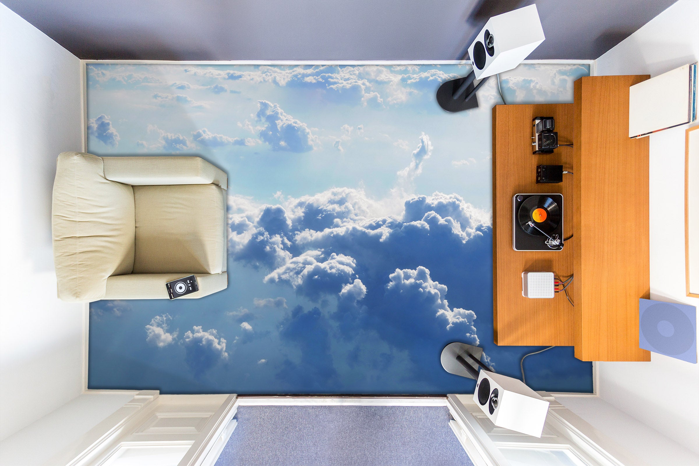 3D Gentle Blue Clouds 521 Floor Mural
