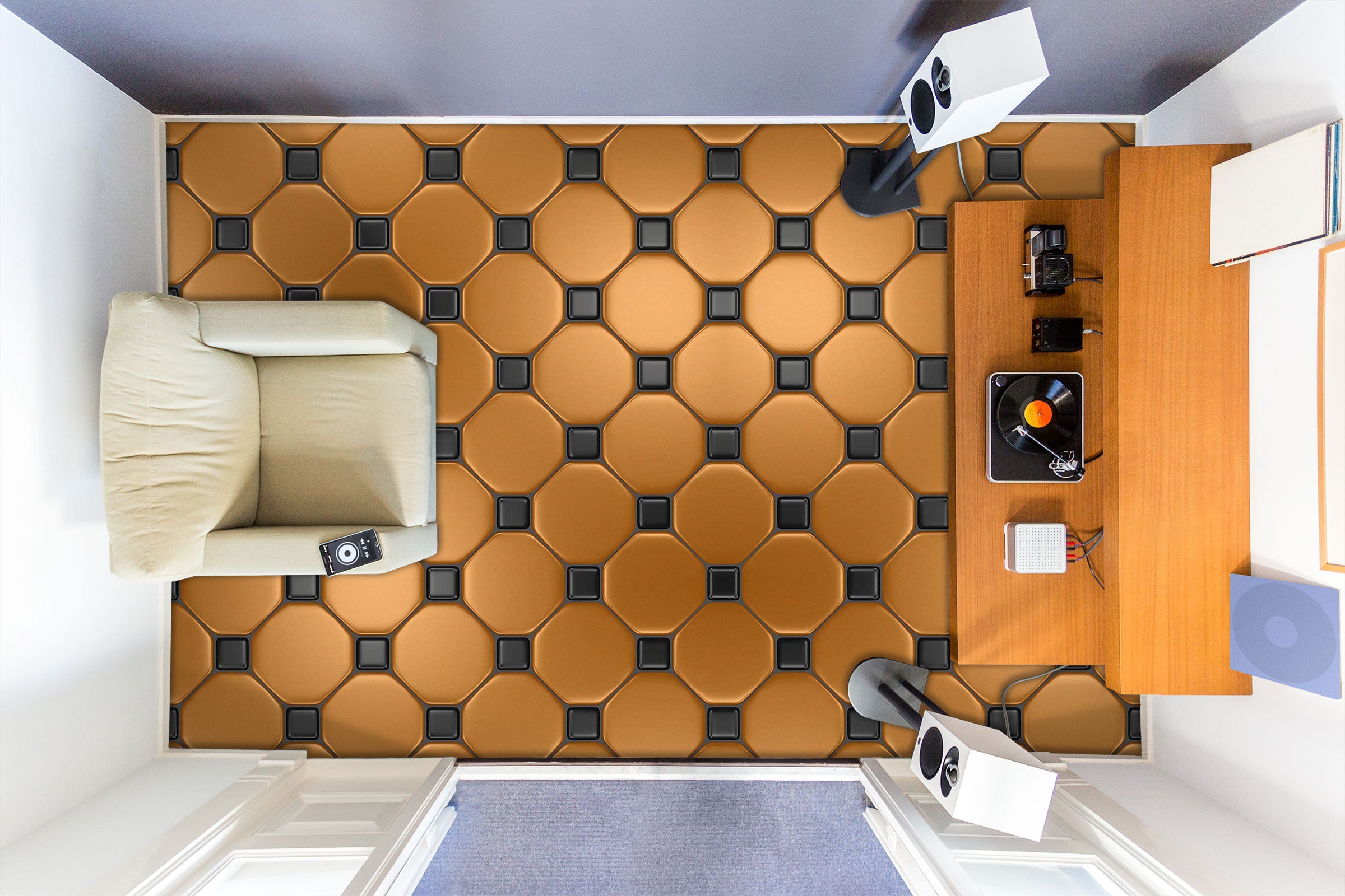 3D Light Brown Hexagons 1350 Floor Mural  Wallpaper Murals Self-Adhesive Removable Print Epoxy