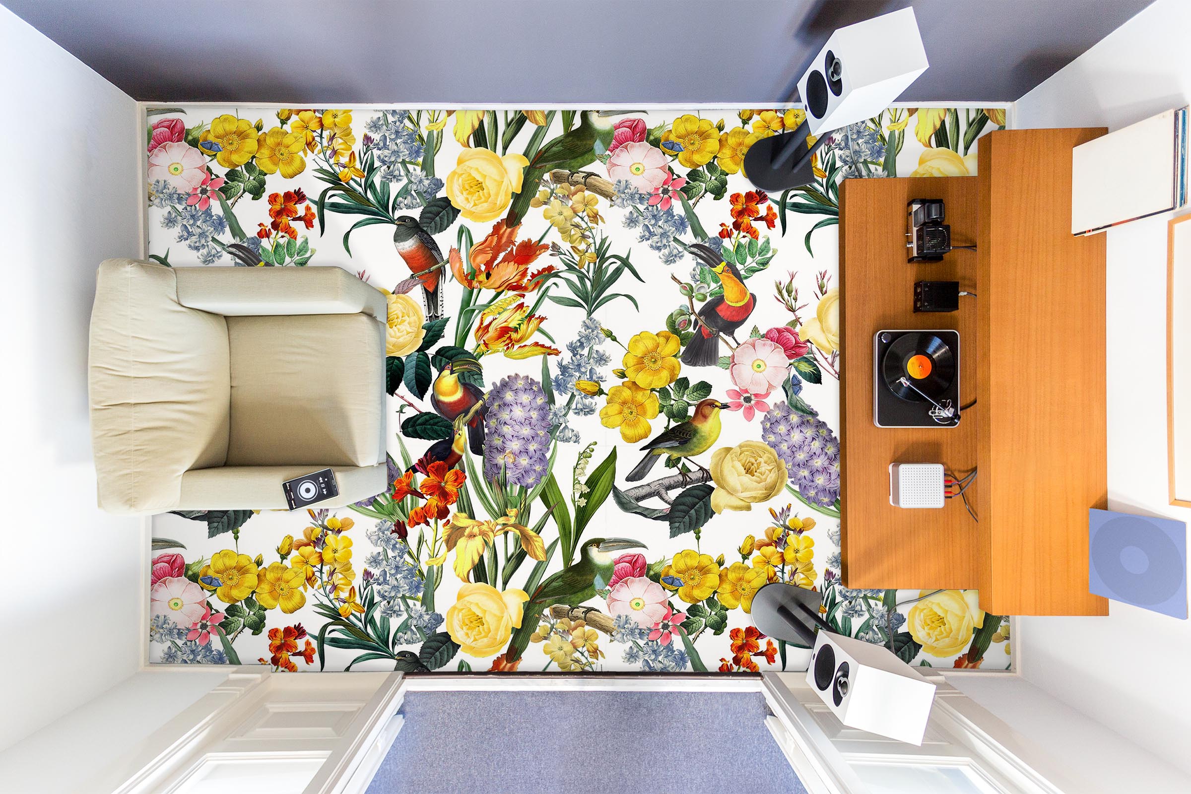 3D Colorful Flower Bird 99221 Uta Naumann Floor Mural  Wallpaper Murals Self-Adhesive Removable Print Epoxy