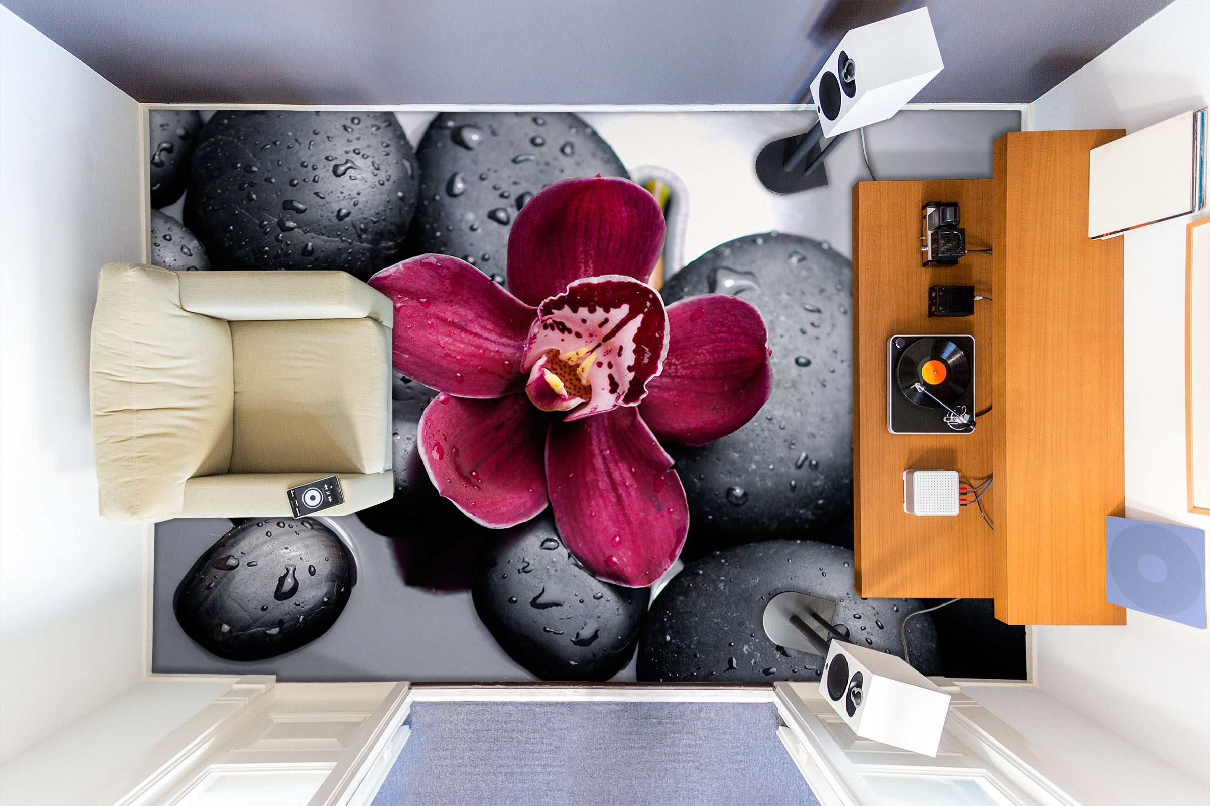 3D Fuchsia Flowers 1411 Floor Mural  Wallpaper Murals Self-Adhesive Removable Print Epoxy