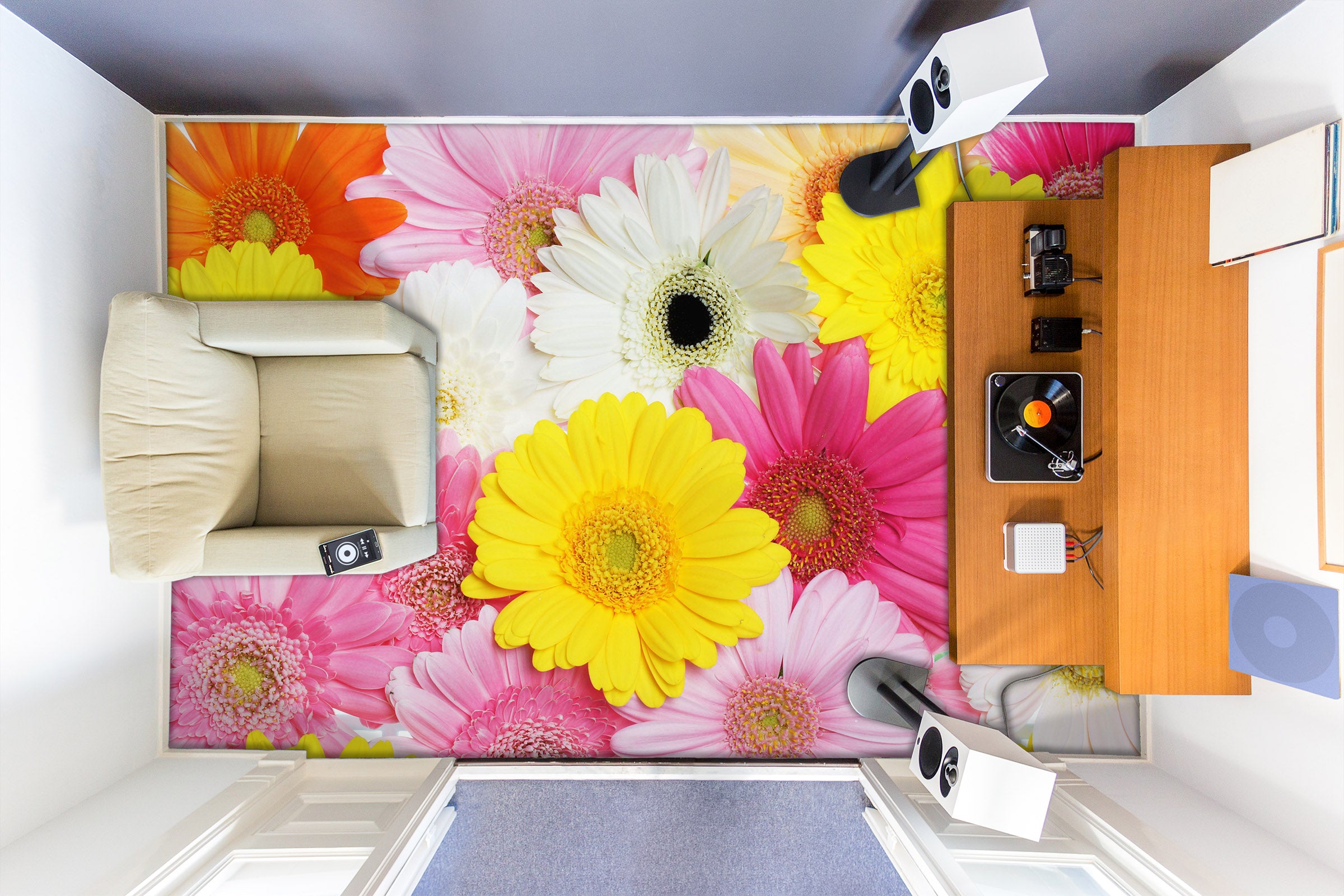 3D Showy Gerbera 306 Floor Mural  Wallpaper Murals Rug & Mat Print Epoxy waterproof bath floor