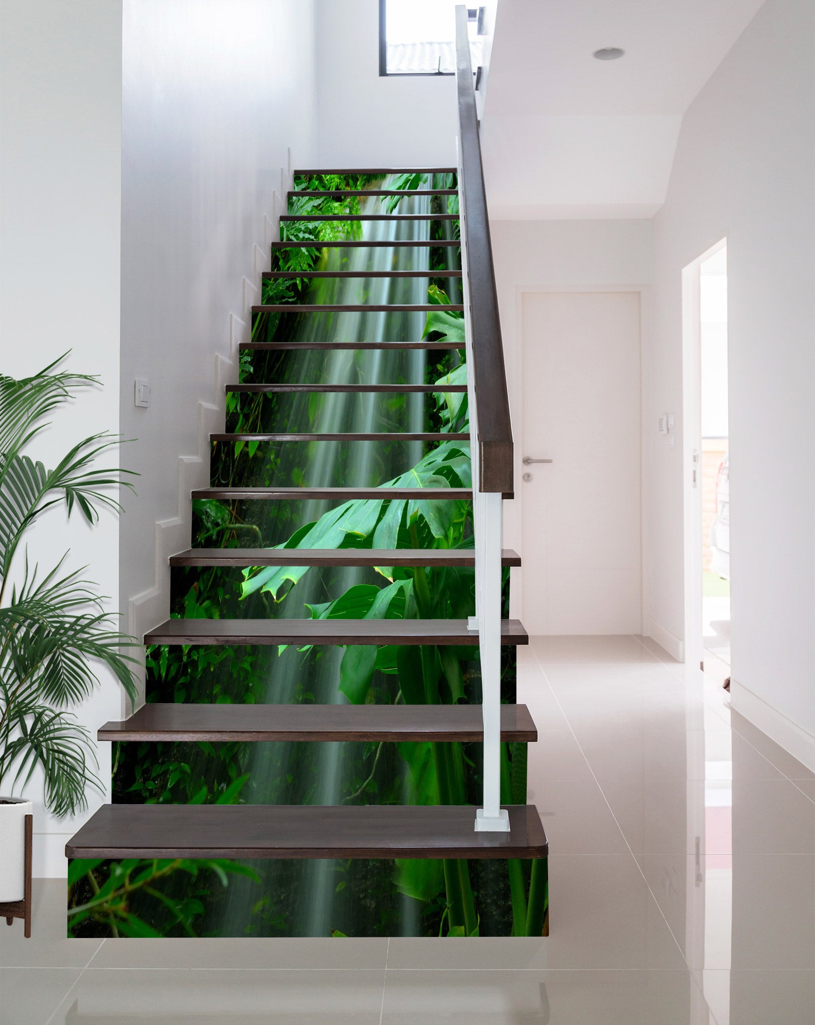3D Wide Leaf And Waterfall 389 Stair Risers